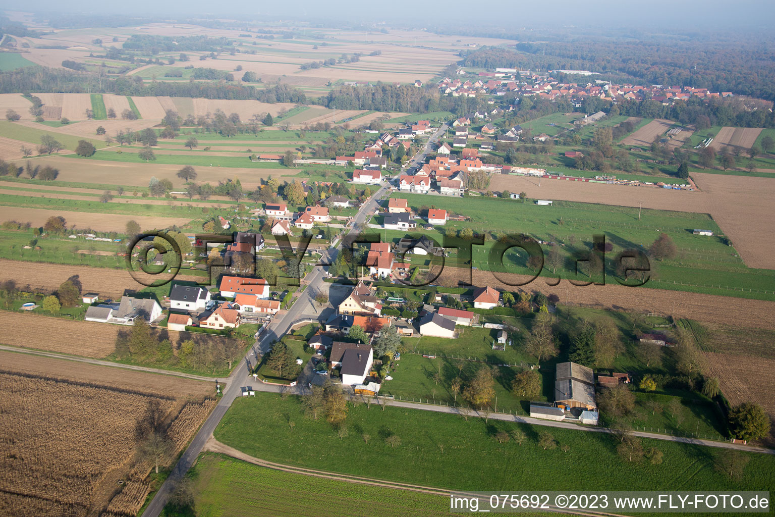 Vue aérienne de Schaffhouse-près-Seltz dans le département Bas Rhin, France