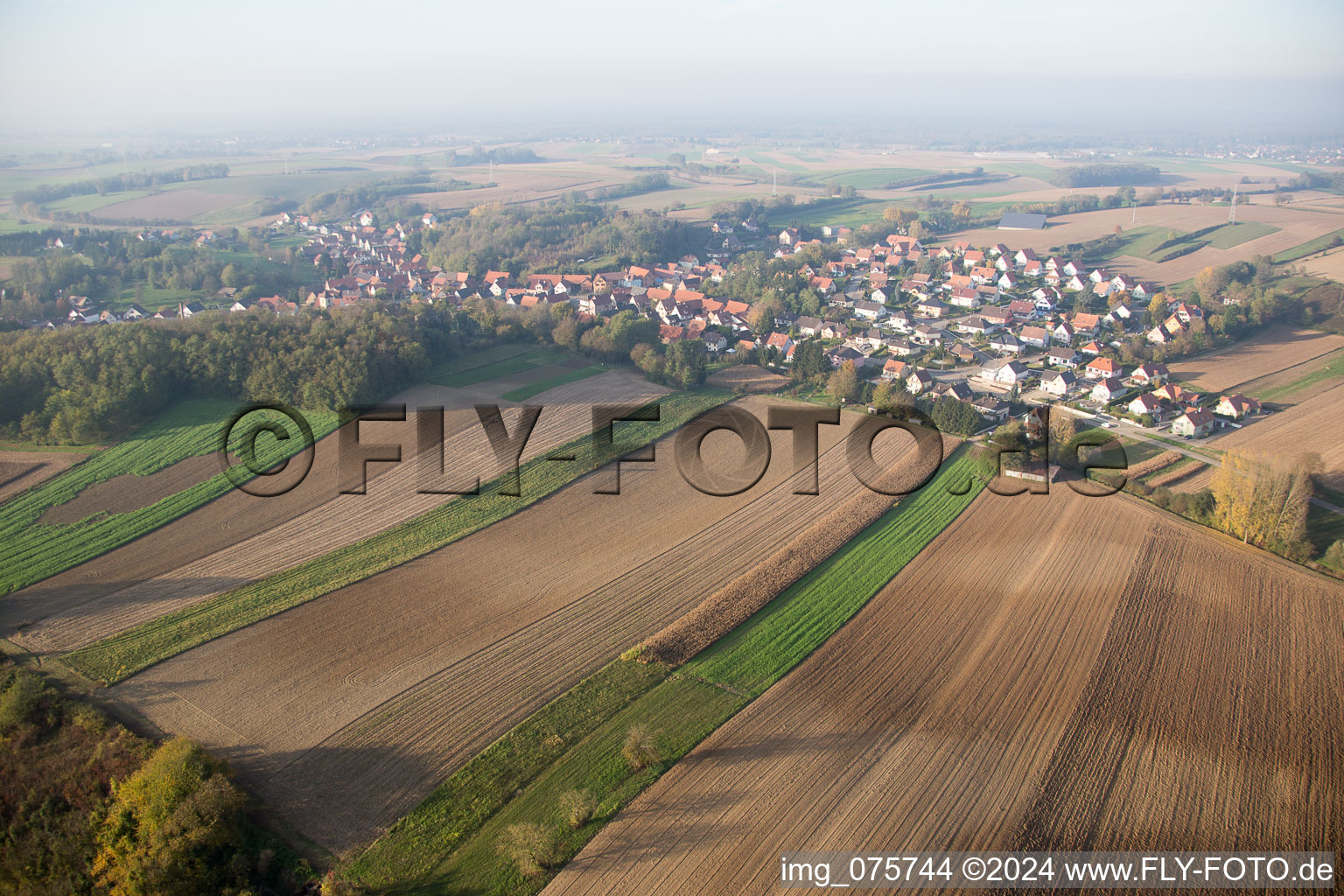 Vue oblique de Neewiller-près-Lauterbourg dans le département Bas Rhin, France