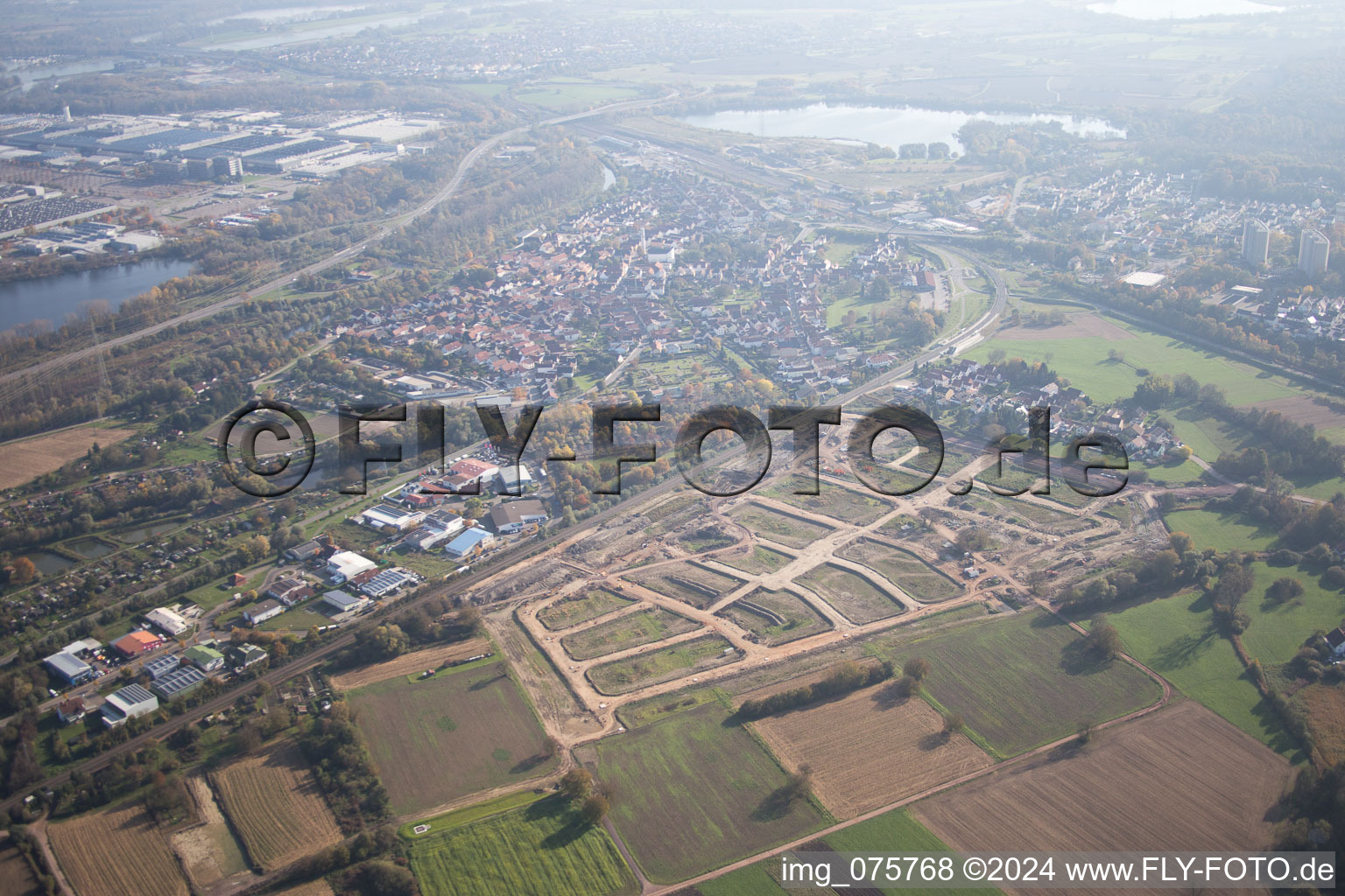 Photographie aérienne de Nouvelle zone de développement de Niederwiesen à Wörth am Rhein dans le département Rhénanie-Palatinat, Allemagne