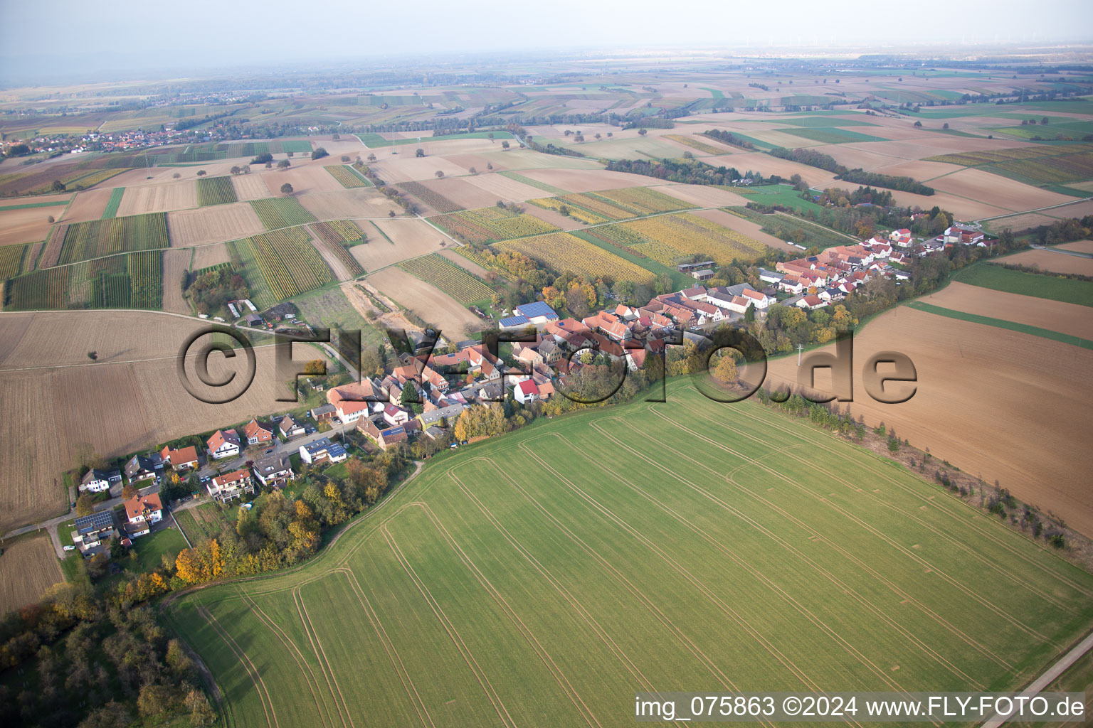 Vue d'oiseau de Vollmersweiler dans le département Rhénanie-Palatinat, Allemagne