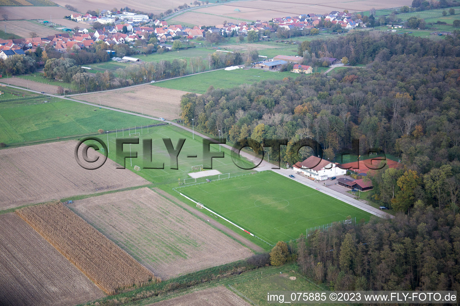 Vue aérienne de Terrain de sport à Freckenfeld dans le département Rhénanie-Palatinat, Allemagne