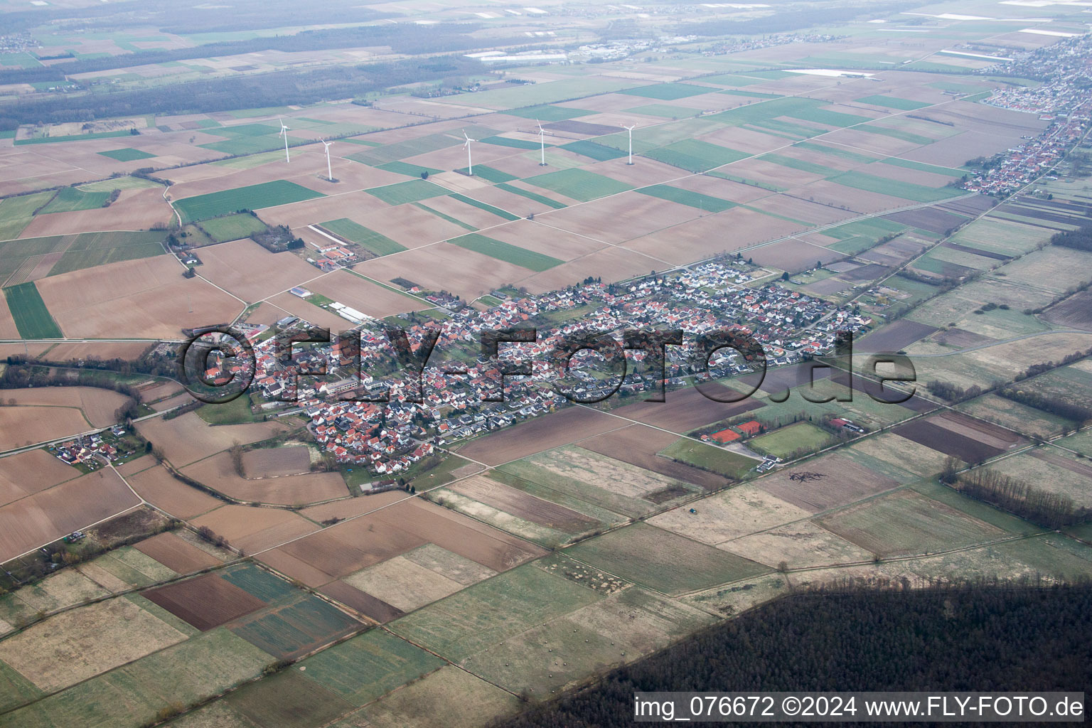 Vue aérienne de Minfeld dans le département Rhénanie-Palatinat, Allemagne