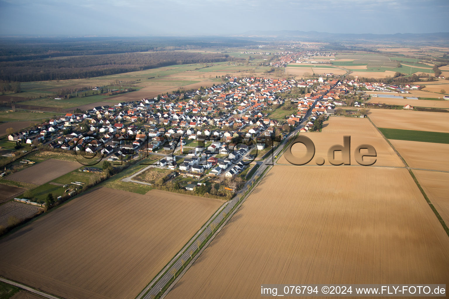 Minfeld dans le département Rhénanie-Palatinat, Allemagne du point de vue du drone