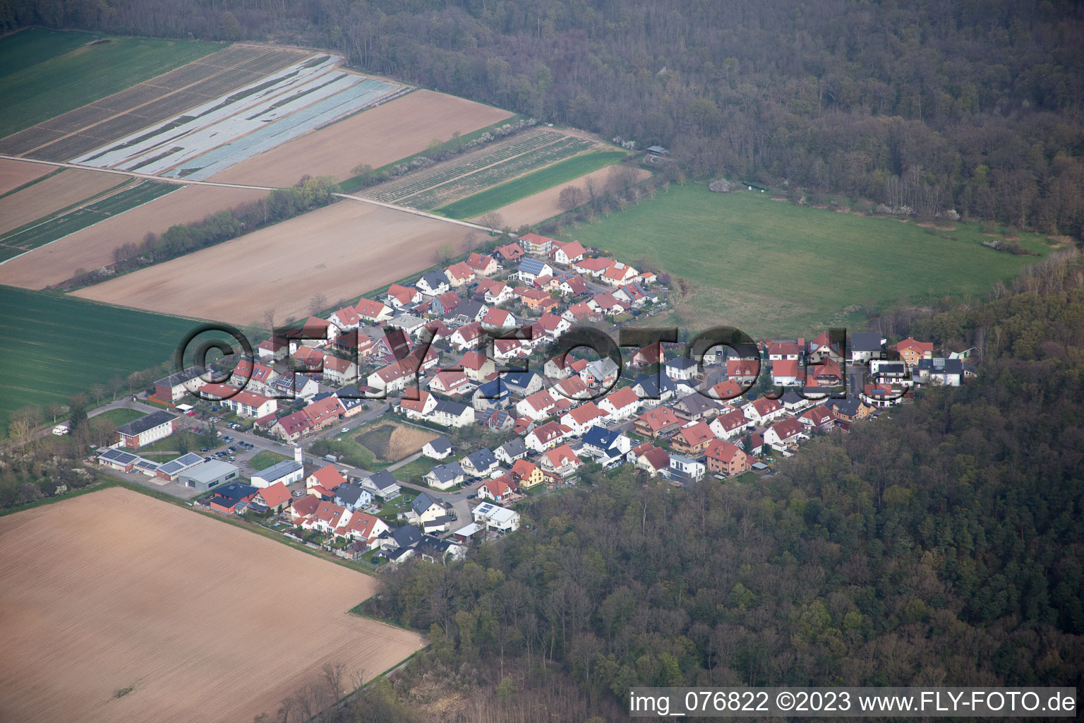 Vue aérienne de Vorderlohe à Schwegenheim dans le département Rhénanie-Palatinat, Allemagne