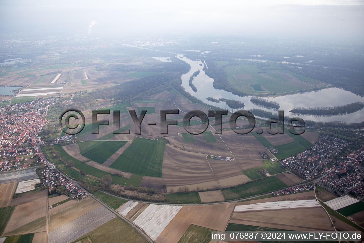 Vue aérienne de Otterstadt Vieux Rhin à Otterstadt dans le département Rhénanie-Palatinat, Allemagne