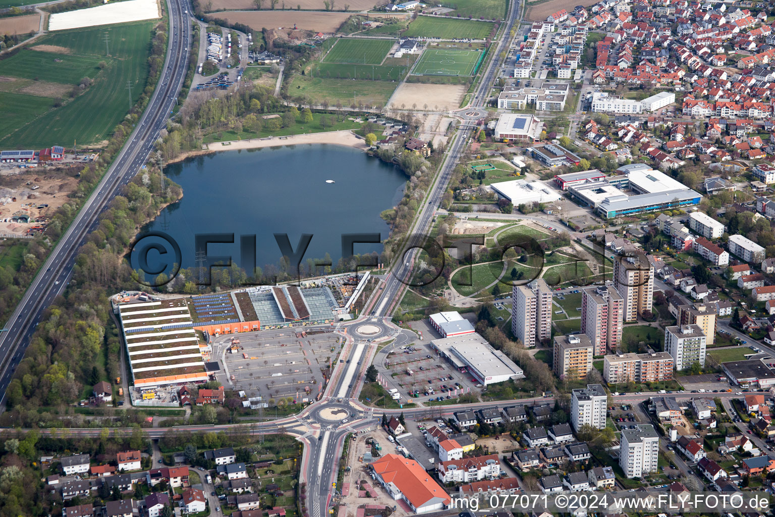 Vue aérienne de Agrandissement du contournement le long du périphérique berlinois à Bensheim dans le département Hesse, Allemagne