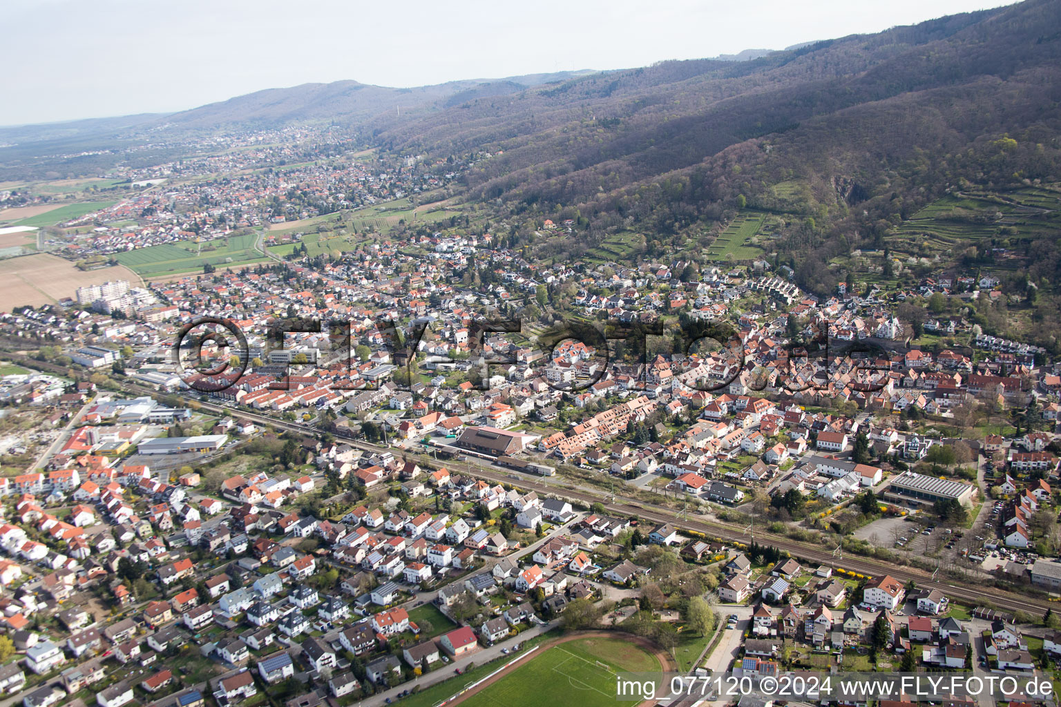 Vue d'oiseau de Zwingenberg dans le département Hesse, Allemagne