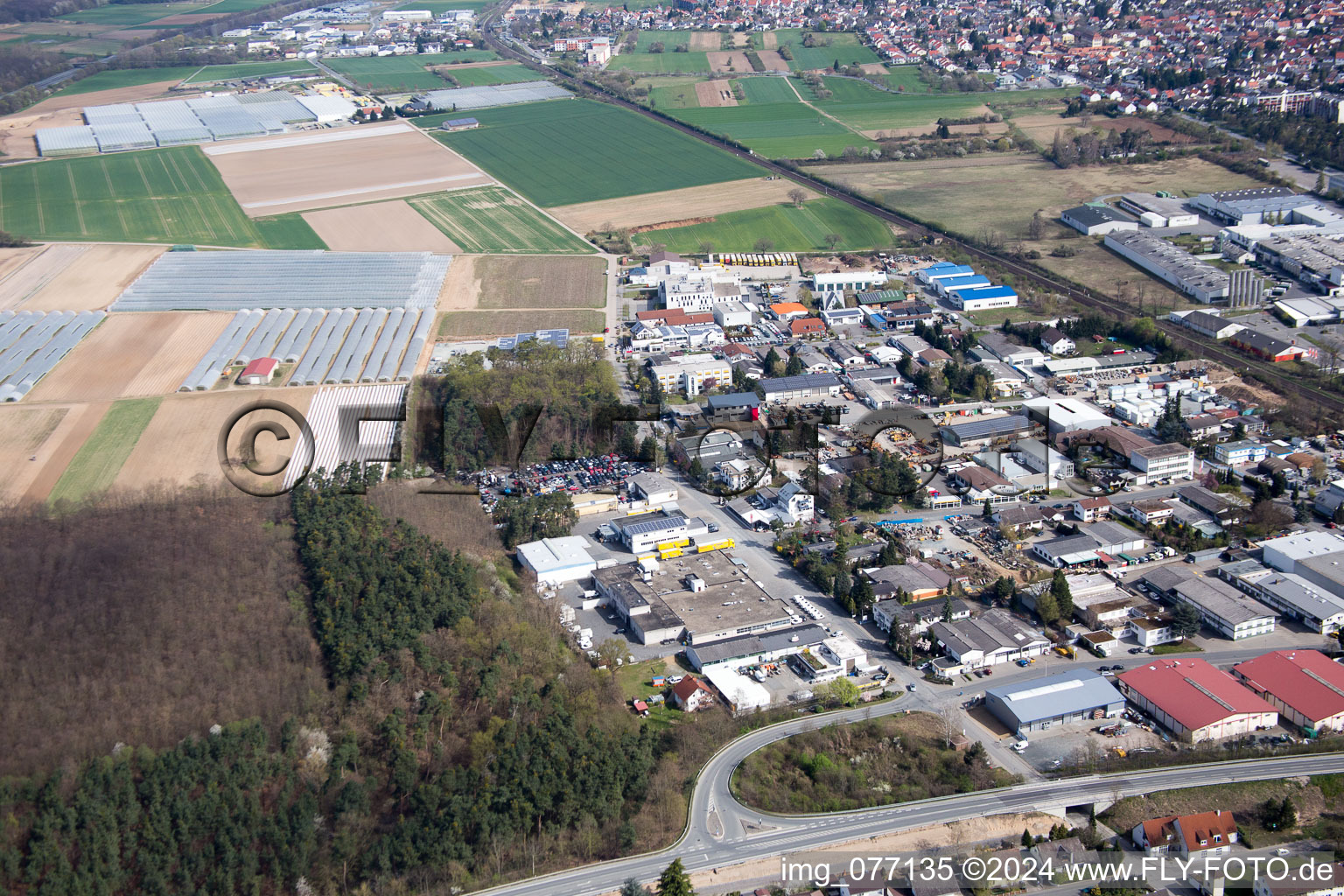 Vue oblique de Alsbach-Hänlein, zone industrielle de Sandwiese à Alsbach-Hähnlein dans le département Hesse, Allemagne