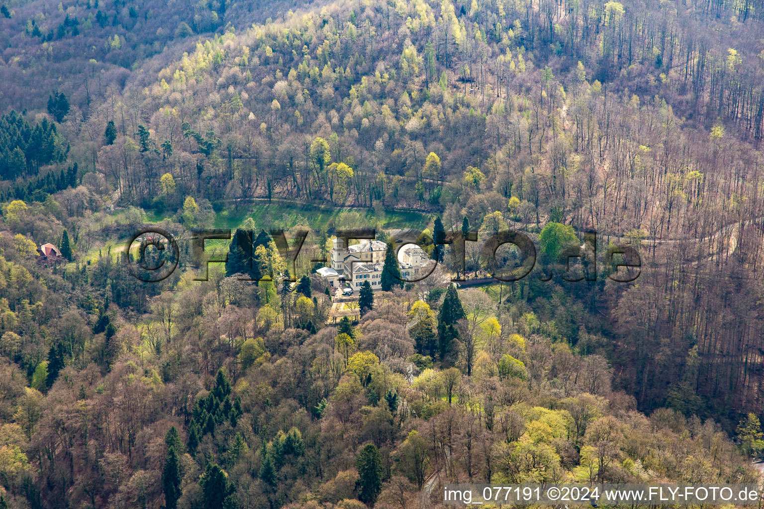 Vue aérienne de La gastronomie d'Annette au château de Heiligenberg à Seeheim-Jugenheim dans le département Hesse, Allemagne