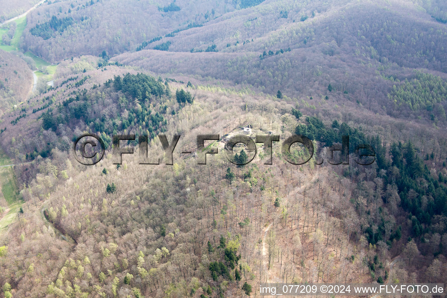 Vue aérienne de Ruines du château de Tannenberg à Seeheim-Jugenheim dans le département Hesse, Allemagne