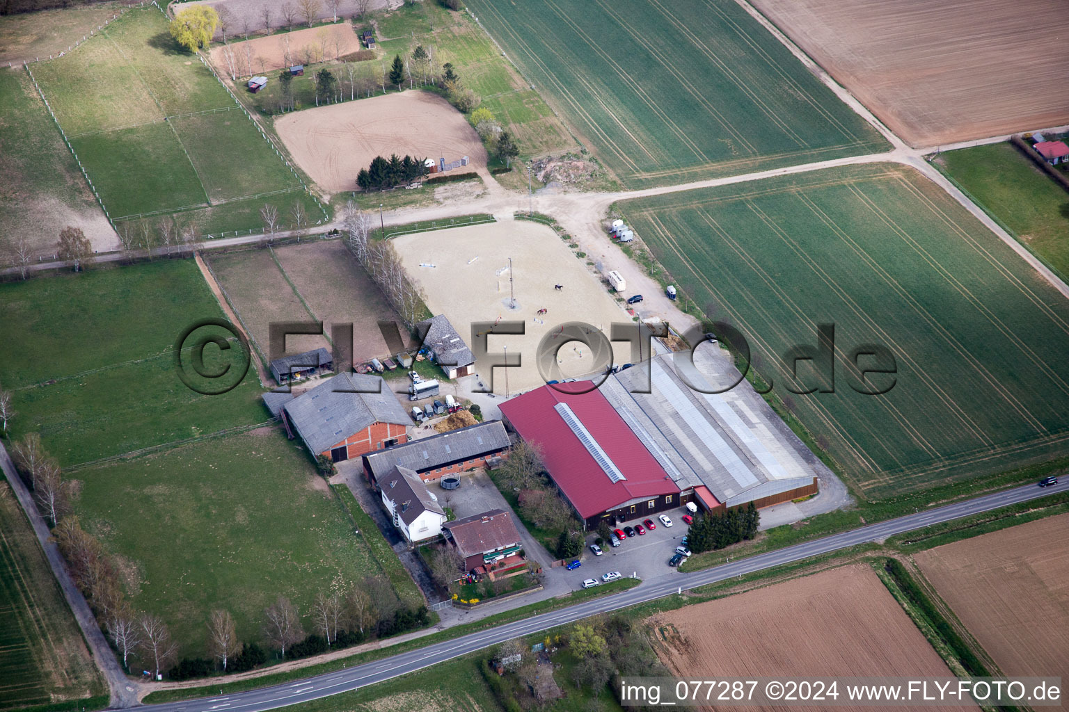 Vue aérienne de Club d'équitation et d'attelage Großzimmern 1949 eV à Groß-Zimmern dans le département Hesse, Allemagne