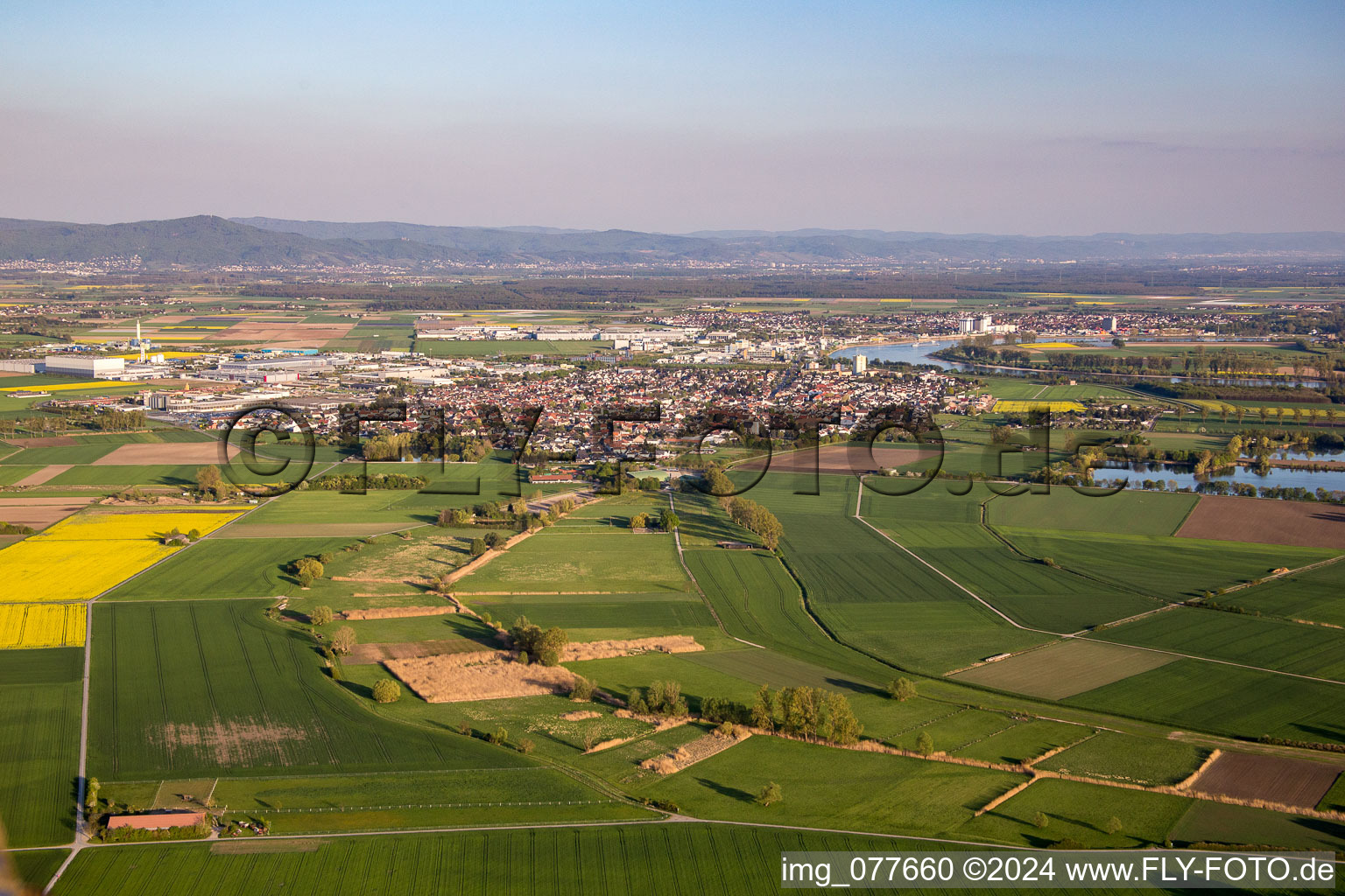 Vue aérienne de Vue locale à Biebesheim am Rhein dans le département Hesse, Allemagne