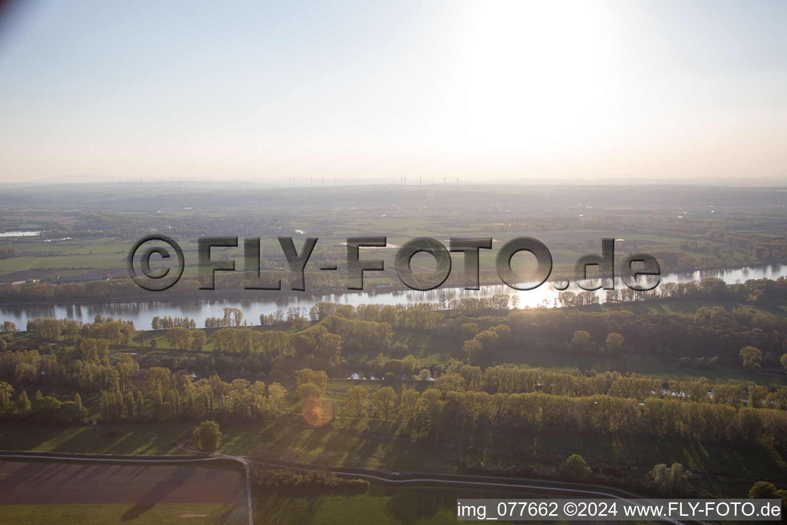 Vue aérienne de Biebesheim am Rhein dans le département Hesse, Allemagne