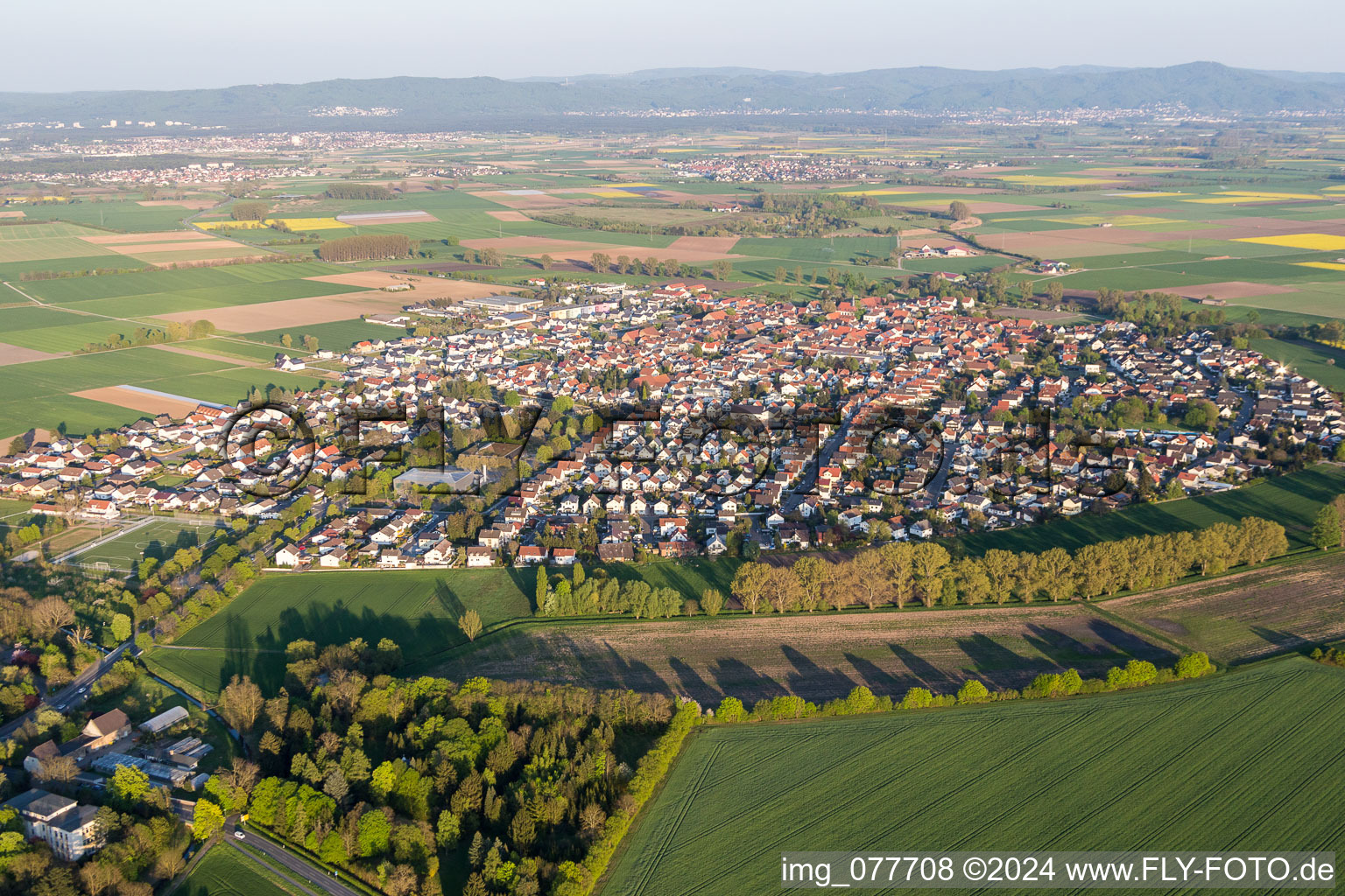 Vue aérienne de Vue des rues et des maisons des quartiers résidentiels à le quartier Crumstadt in Riedstadt dans le département Hesse, Allemagne