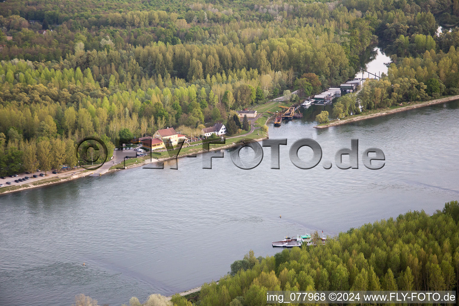 Vue aérienne de Ancienne douane sur l'Auer Altrhein à Au am Rhein dans le département Bade-Wurtemberg, Allemagne