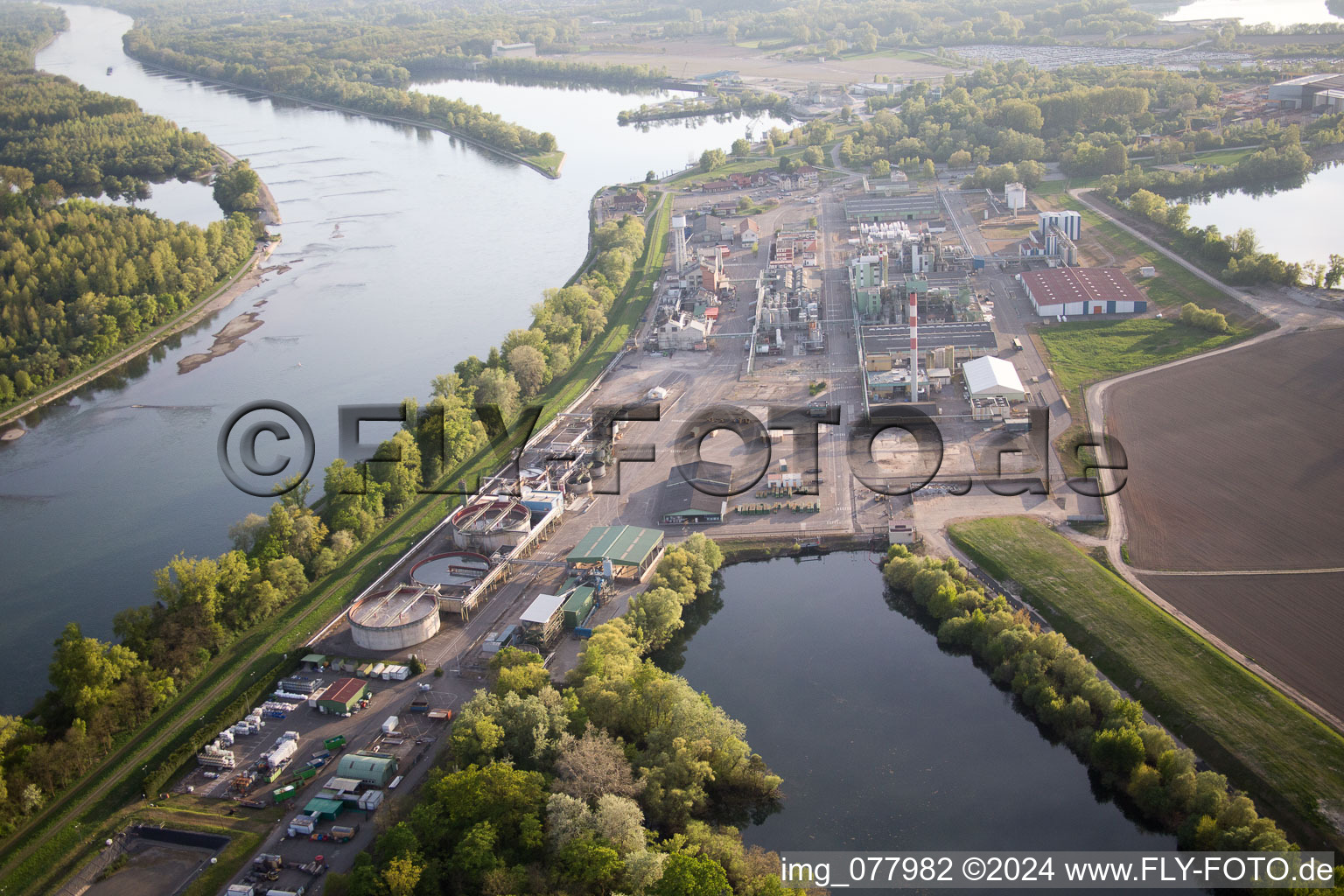 Vue aérienne de L'industrie sur le Rhin à Lauterbourg dans le département Bas Rhin, France