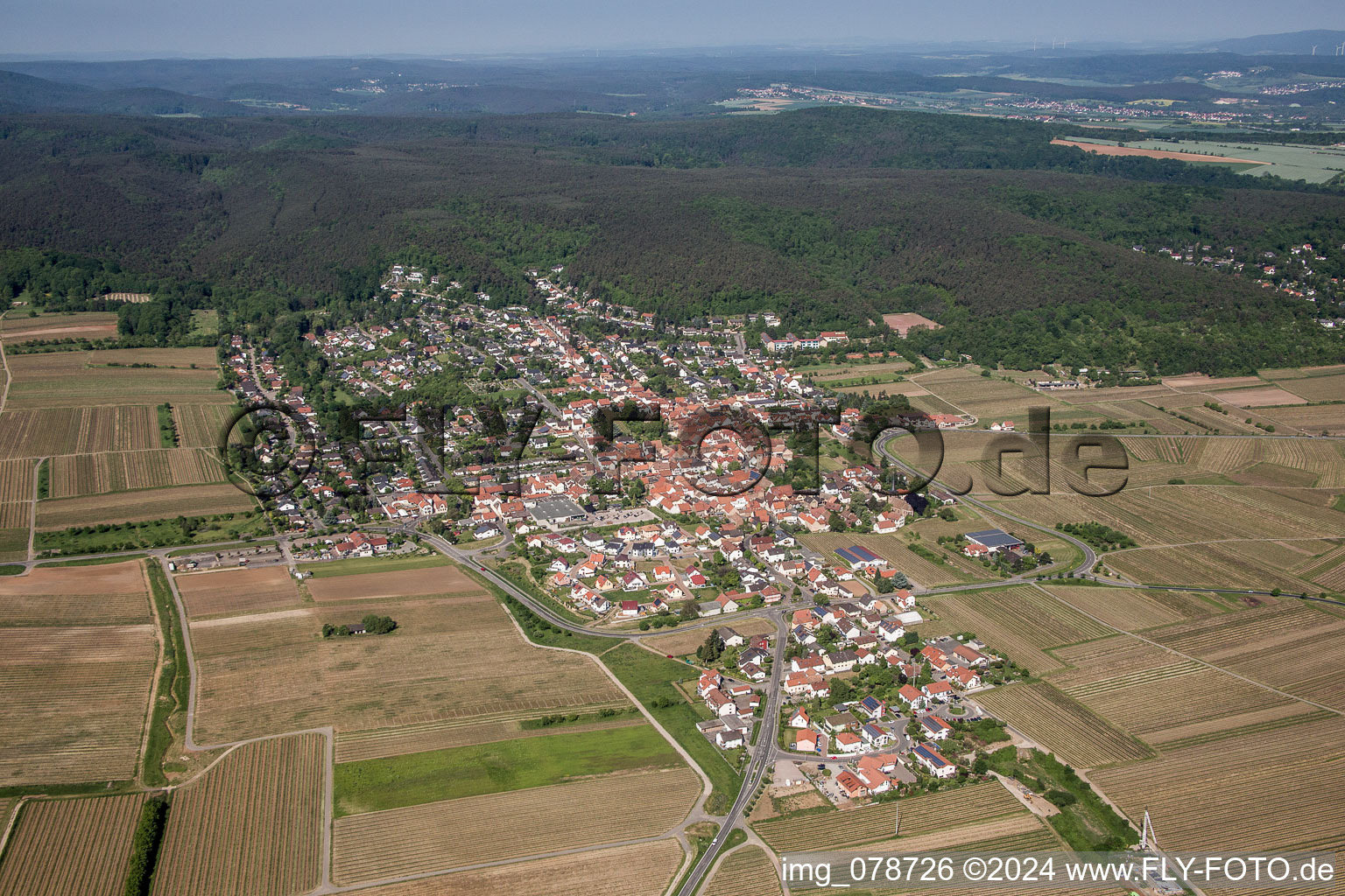 Vue aérienne de Champs agricoles et surfaces utilisables à Weisenheim am Berg dans le département Rhénanie-Palatinat, Allemagne