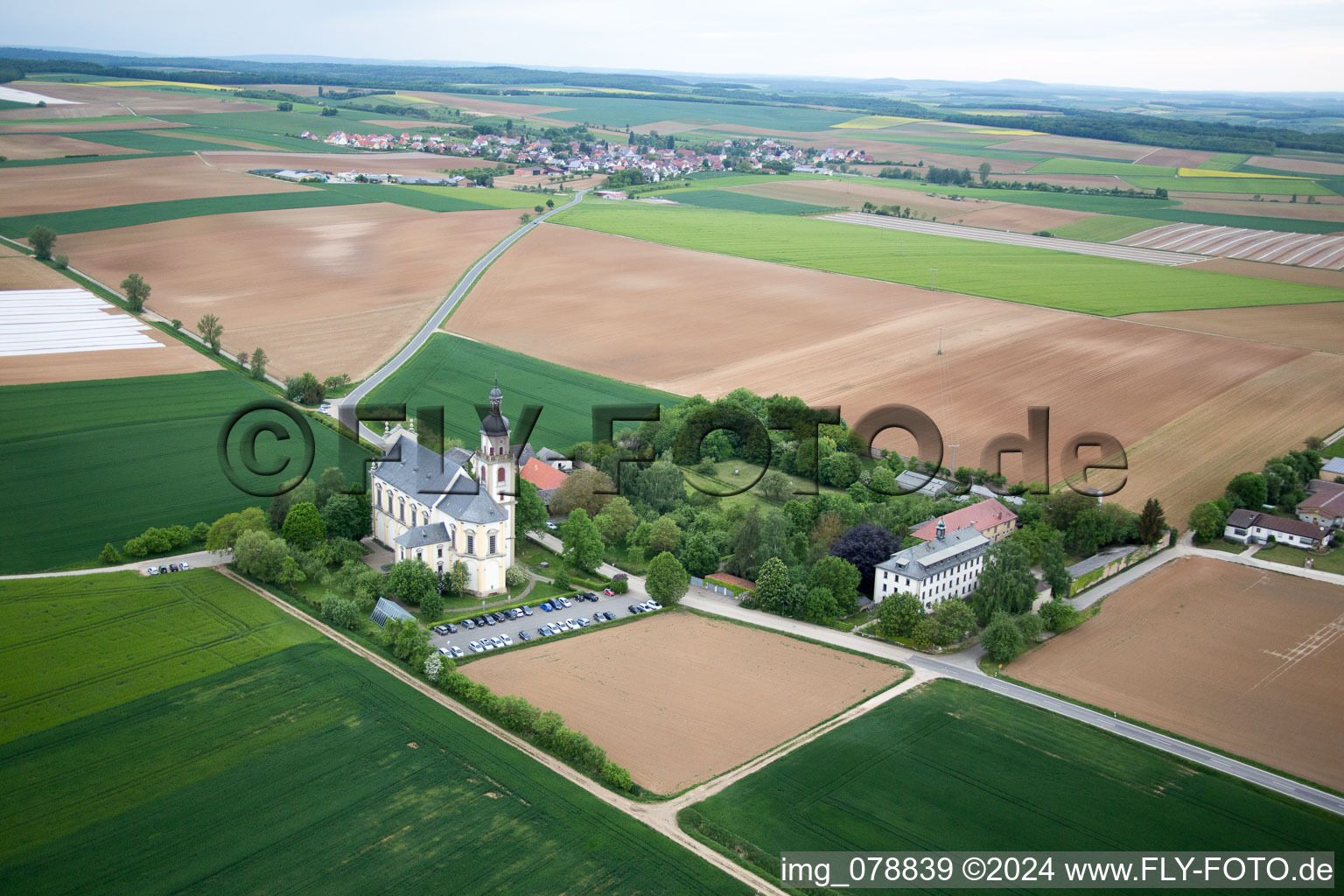 Fährbrück, église de pèlerinage à le quartier Hausen in Hausen bei Würzburg dans le département Bavière, Allemagne vue d'en haut