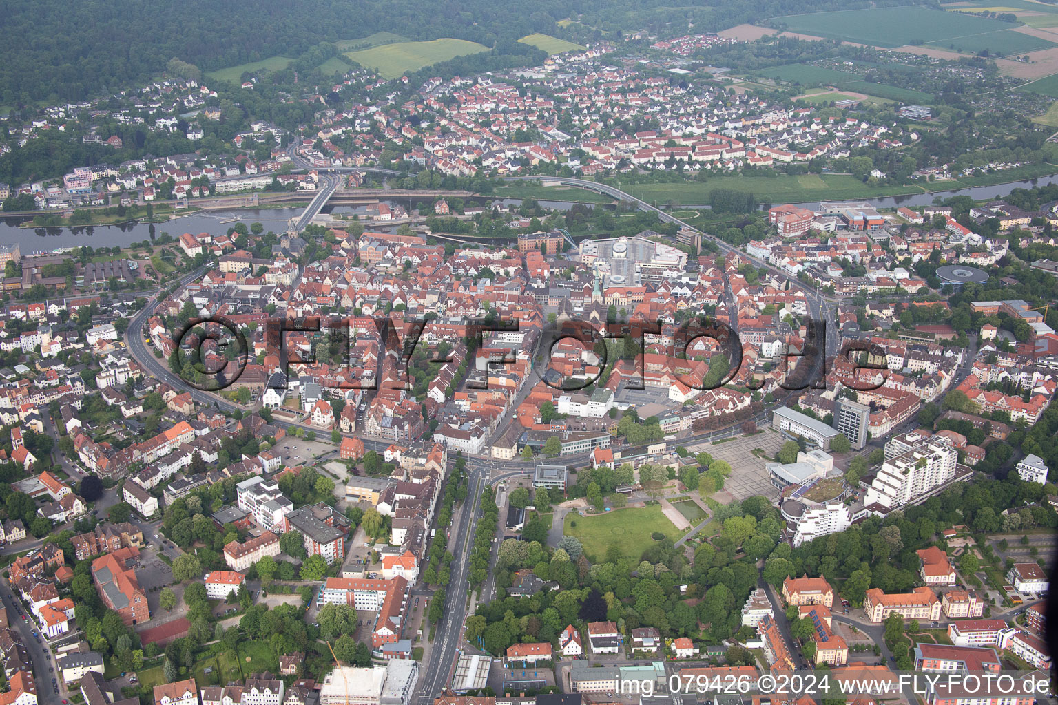 Vue oblique de Hameln dans le département Basse-Saxe, Allemagne