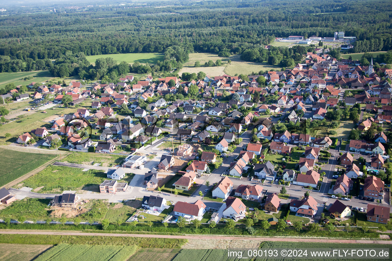 Niederrœdern dans le département Bas Rhin, France vu d'un drone