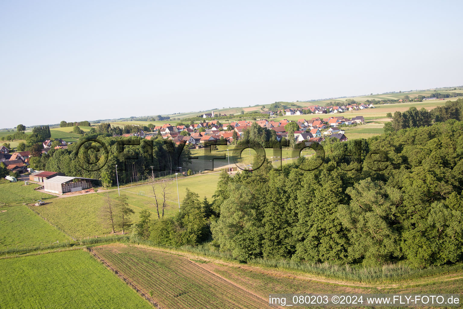 Vue oblique de Oberrœdern dans le département Bas Rhin, France