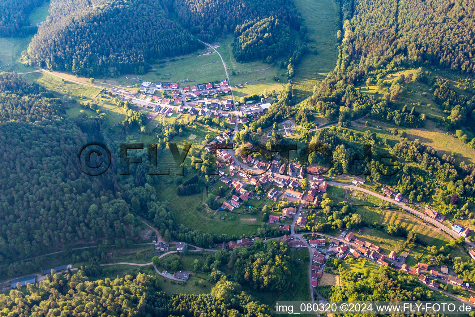 Vue aérienne de Vue des rues et des maisons des quartiers résidentiels à Bobenthal dans le département Rhénanie-Palatinat, Allemagne