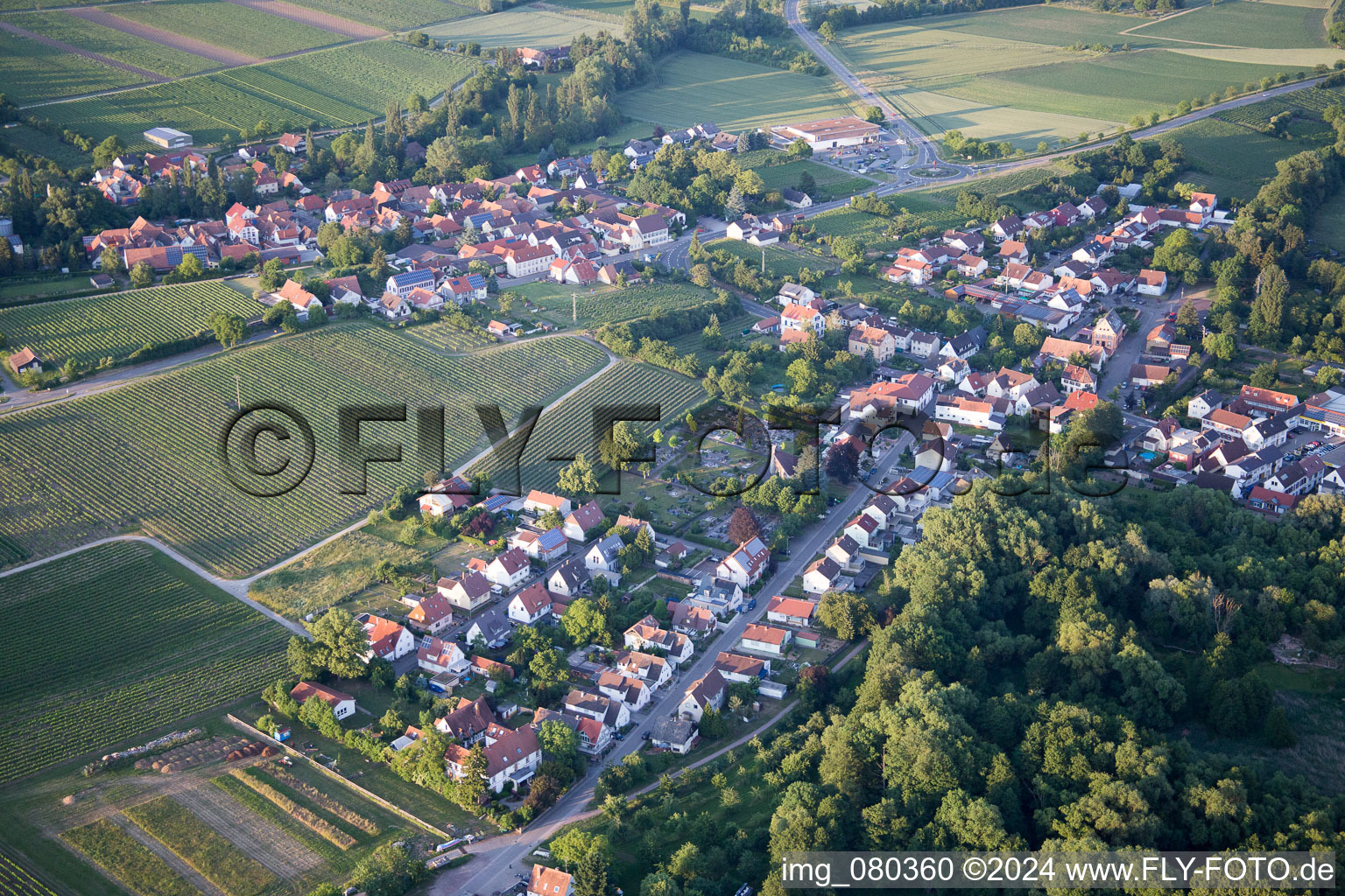 Quartier Ingenheim in Billigheim-Ingenheim dans le département Rhénanie-Palatinat, Allemagne d'en haut