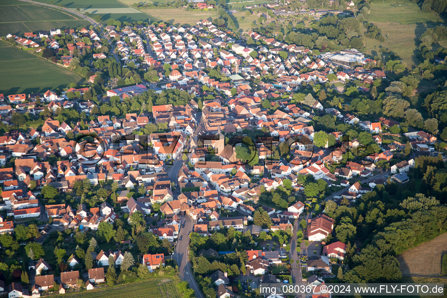 Quartier Billigheim in Billigheim-Ingenheim dans le département Rhénanie-Palatinat, Allemagne d'en haut