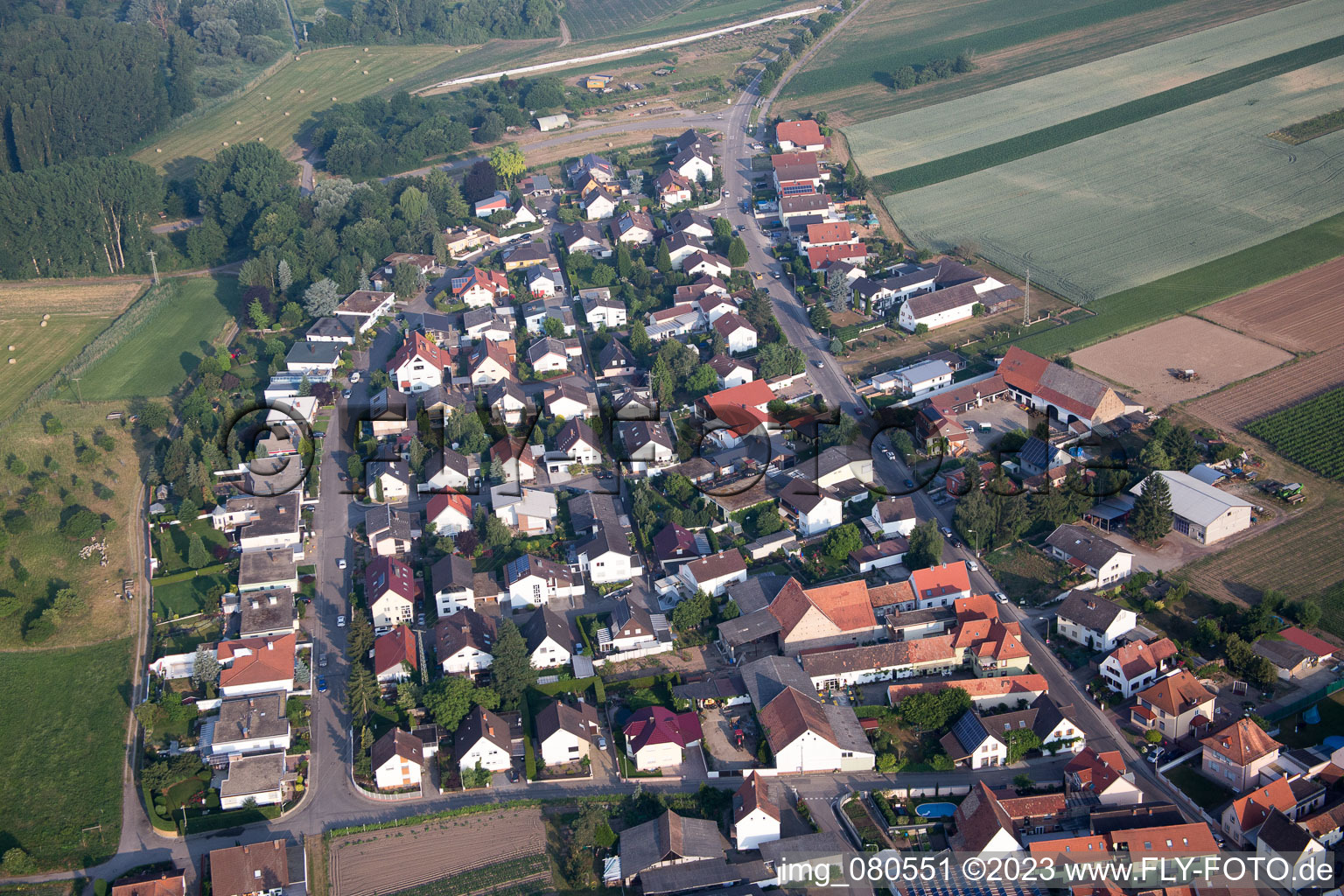 Vue aérienne de Sur le Bas Schlittberg à le quartier Mechtersheim in Römerberg dans le département Rhénanie-Palatinat, Allemagne