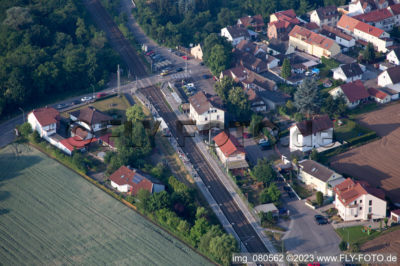 Vue aérienne de Lingenfeld dans le département Rhénanie-Palatinat, Allemagne
