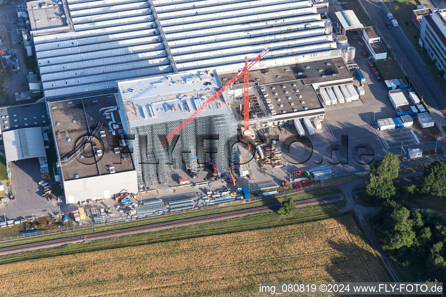 Vue oblique de Chantier de l'Oréal à le quartier Neureut in Karlsruhe dans le département Bade-Wurtemberg, Allemagne