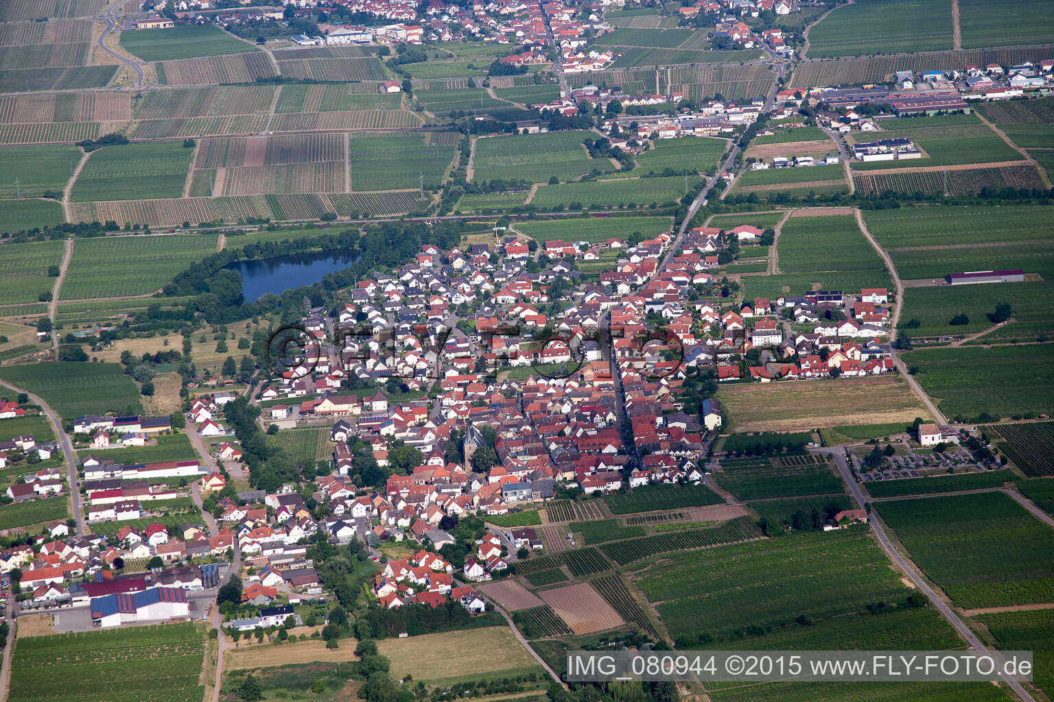 Vue oblique de Kirrweiler dans le département Rhénanie-Palatinat, Allemagne