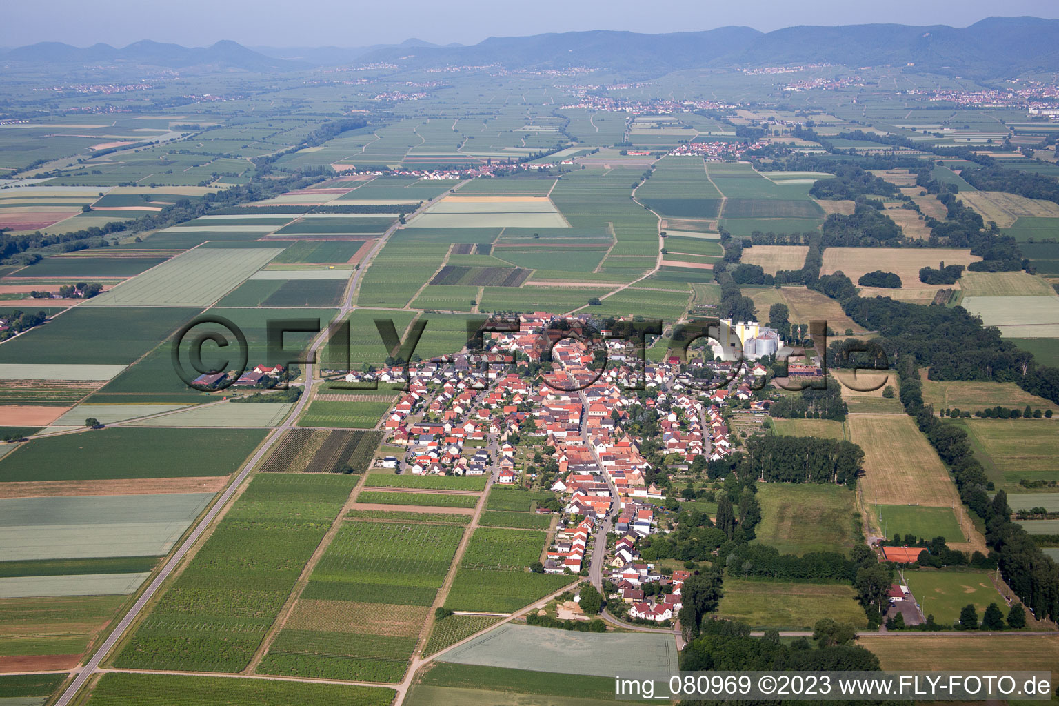 Vue oblique de Freimersheim dans le département Rhénanie-Palatinat, Allemagne