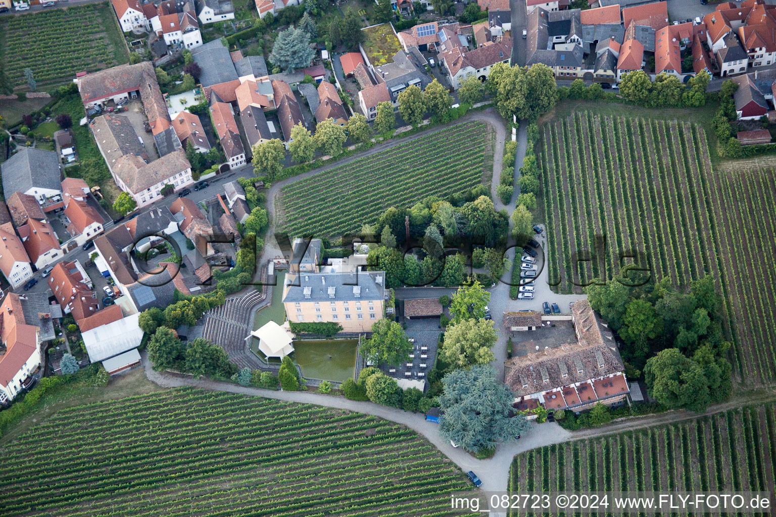 Vue aérienne de Hôtel Schloß Edesheim, hôtels privés Dr. Lohbeck GmbH & Co. KG à Edesheim dans le département Rhénanie-Palatinat, Allemagne