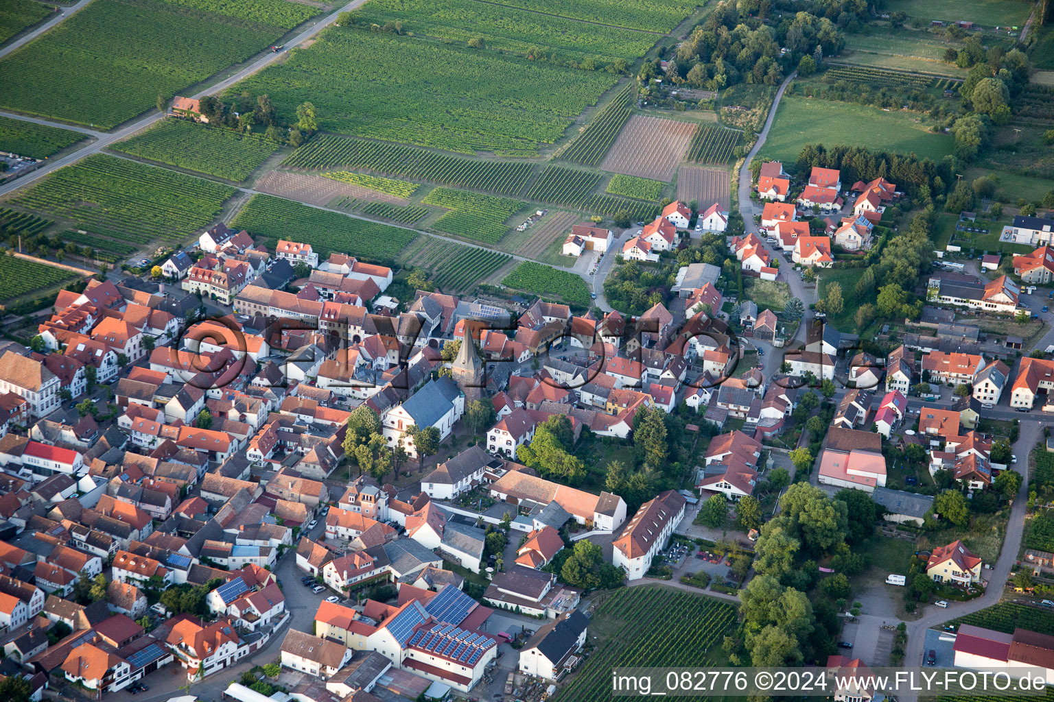 Vue d'oiseau de Kirrweiler dans le département Rhénanie-Palatinat, Allemagne