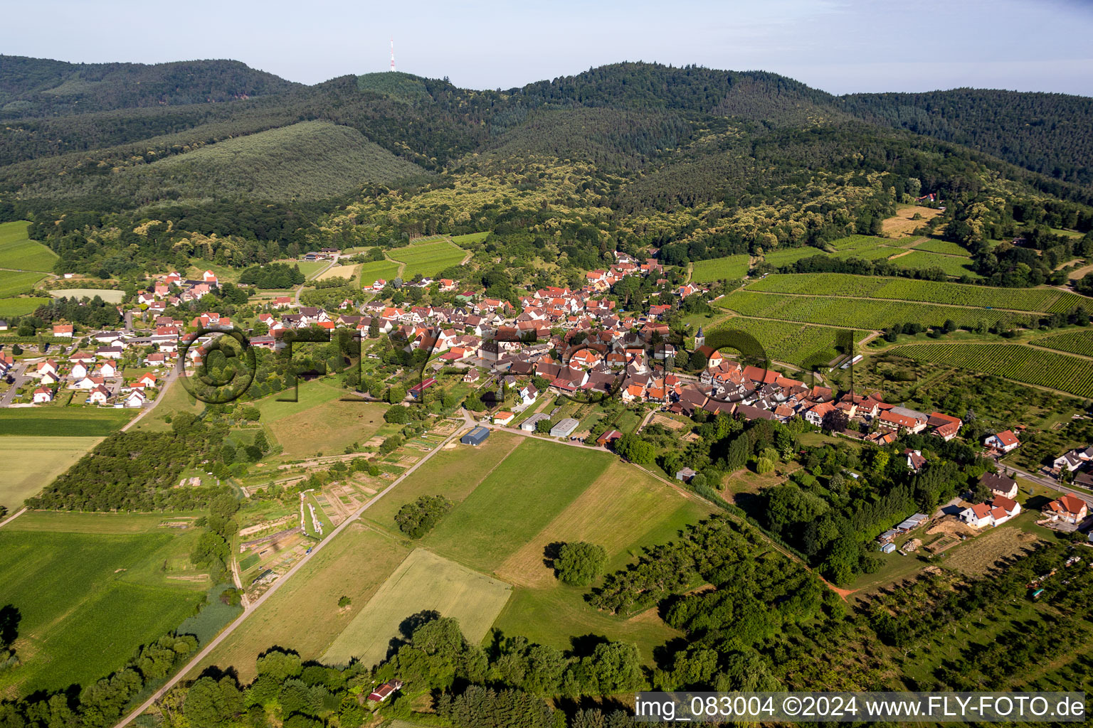 Vue aérienne de Champs agricoles et surfaces utilisables à Rott dans le département Bas Rhin, France