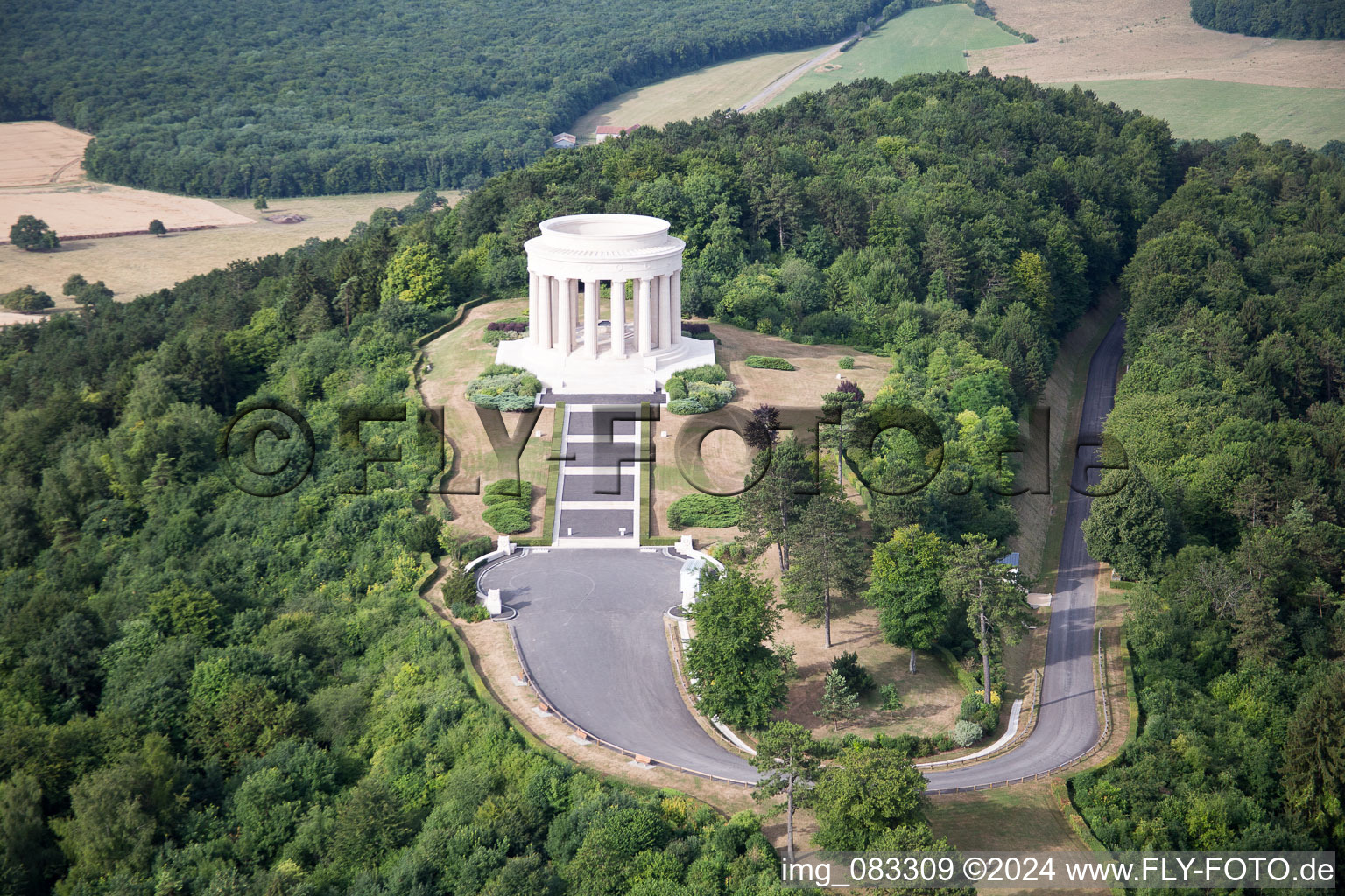 Mémorial de guerre américain à Montsec dans le département Meuse, France depuis l'avion