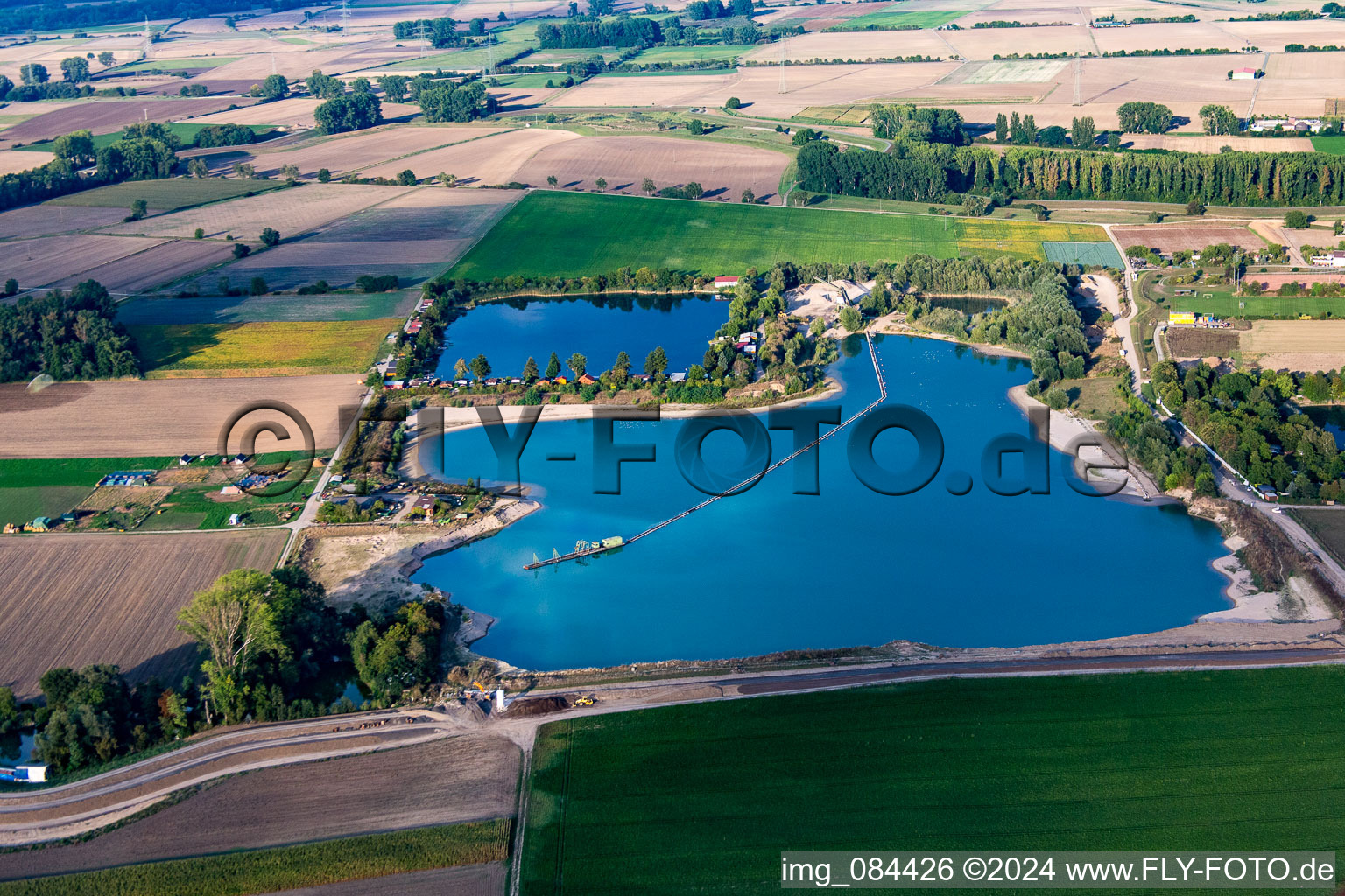 Vue aérienne de Amis de la pêche au Baggersee Wattenheim à le quartier Nordheim in Biblis dans le département Hesse, Allemagne