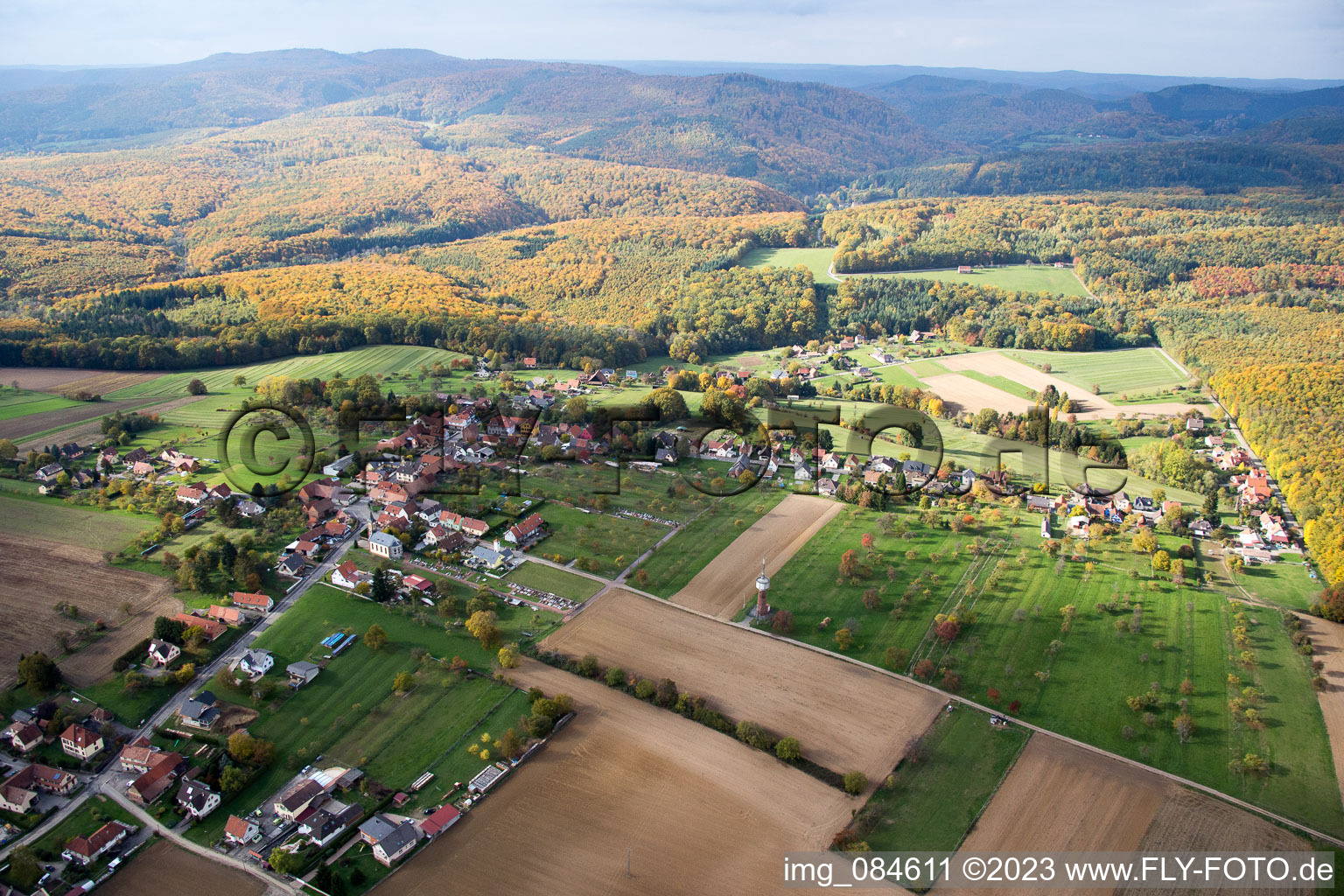 Photographie aérienne de Frœschwiller dans le département Bas Rhin, France