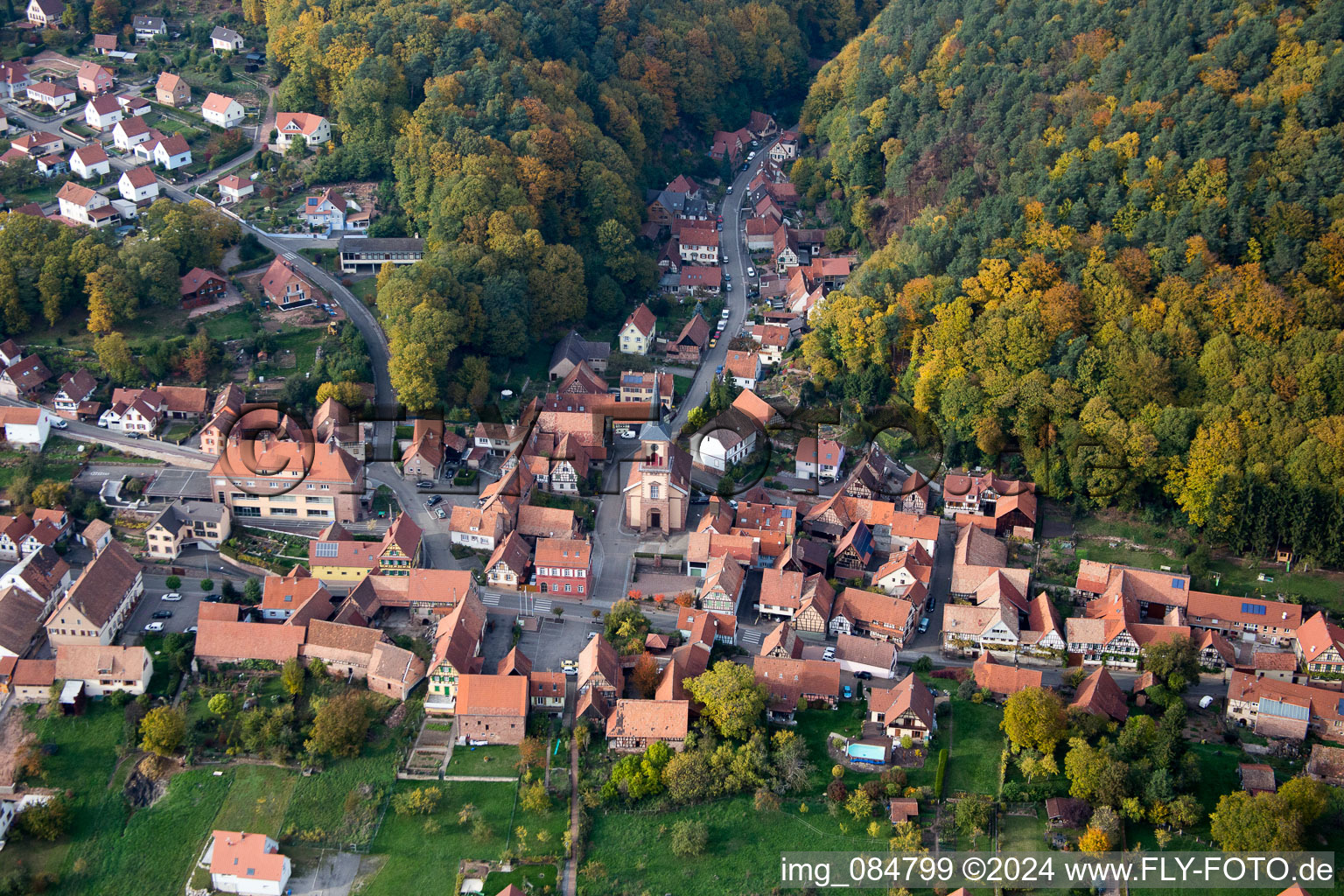 Vue oblique de Offwiller dans le département Bas Rhin, France