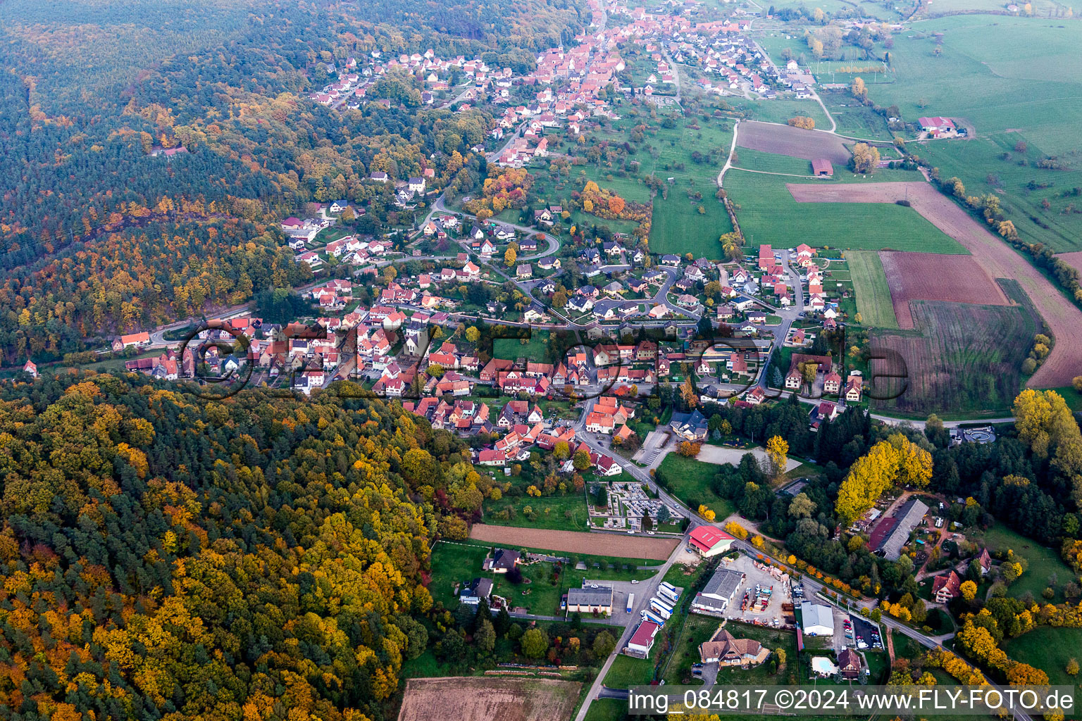 Vue aérienne de Champs agricoles et surfaces utilisables à Rothbach dans le département Bas Rhin, France