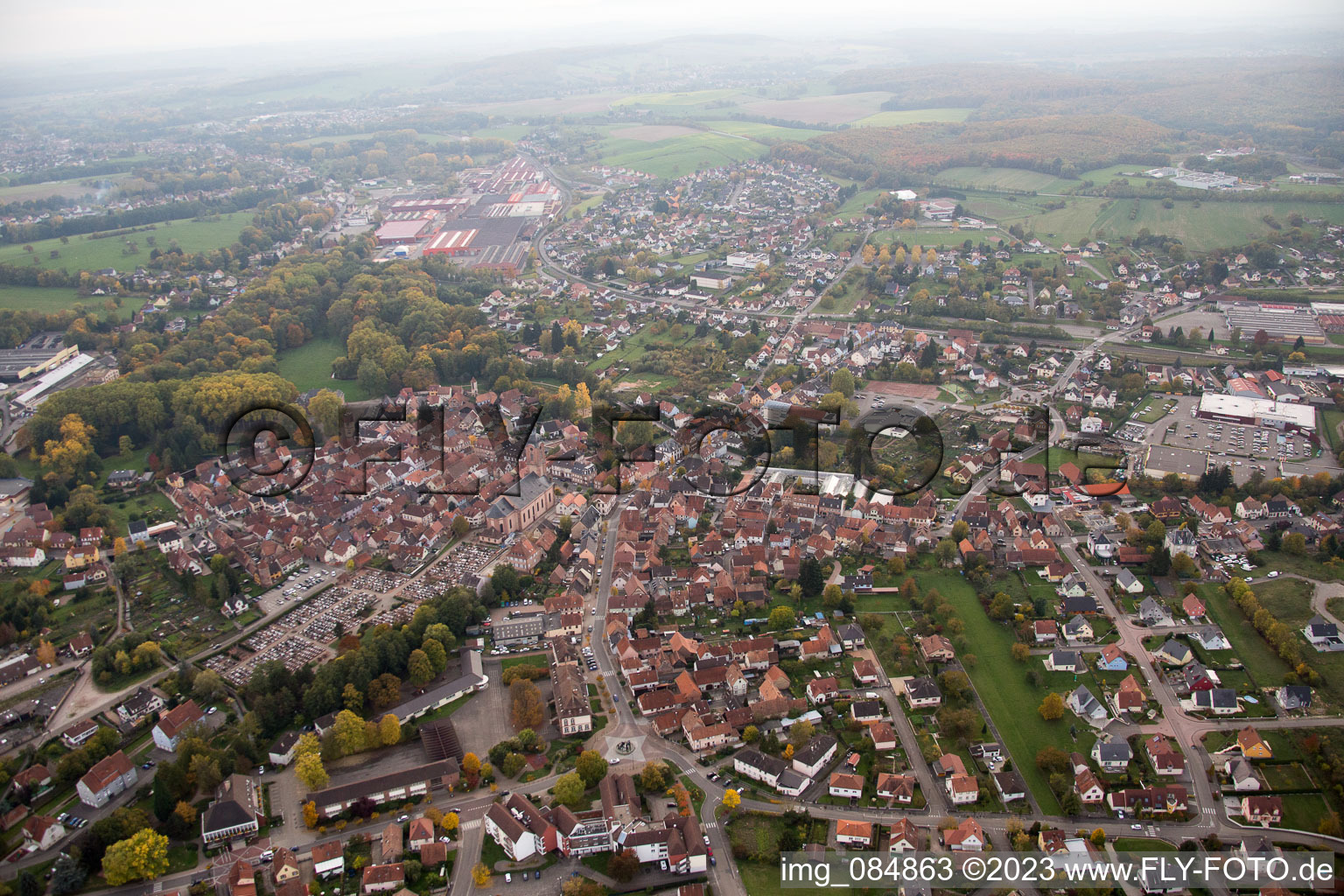 Enregistrement par drone de Reichshoffen dans le département Bas Rhin, France