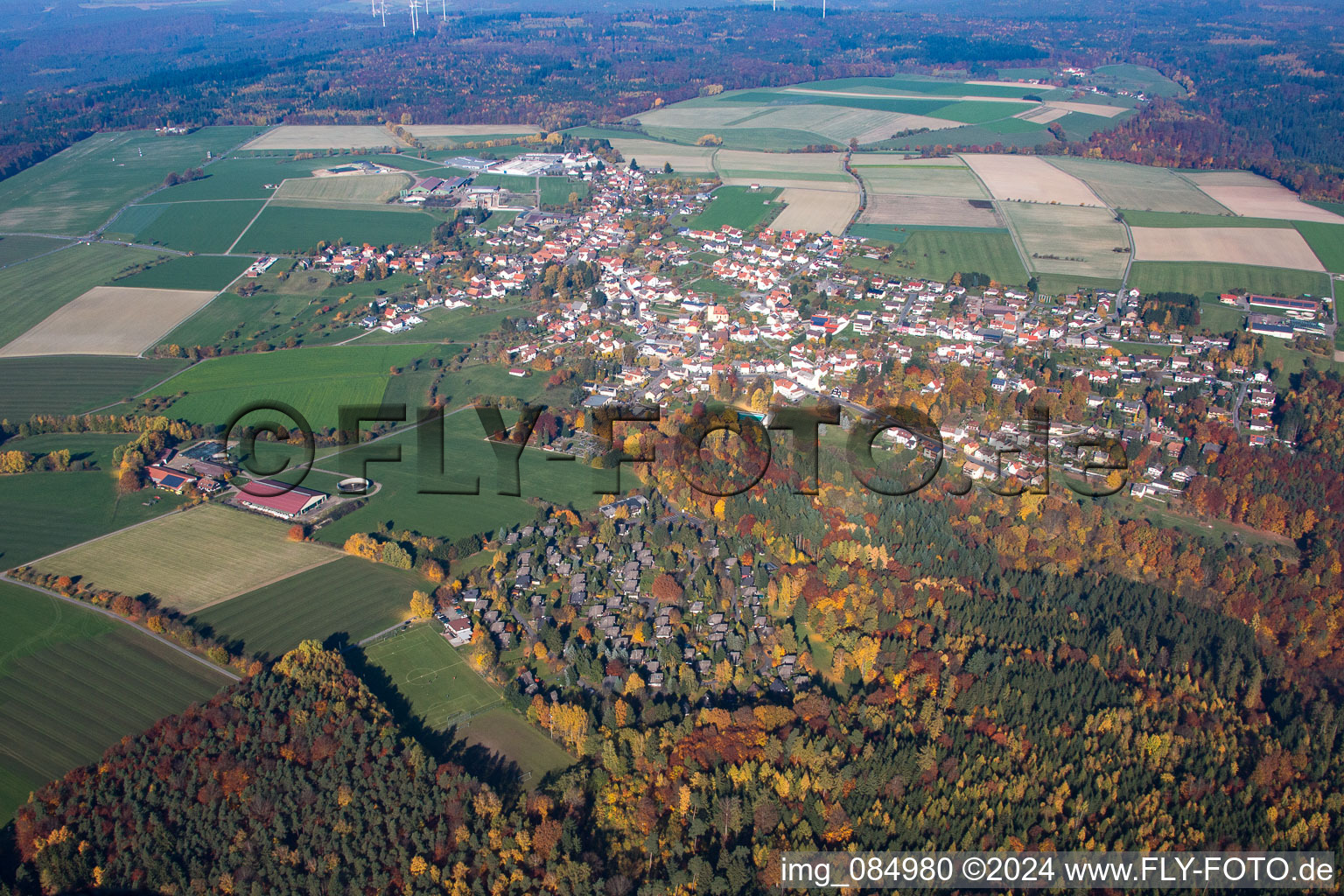 Vue oblique de Quartier Vielbrunn in Michelstadt dans le département Hesse, Allemagne