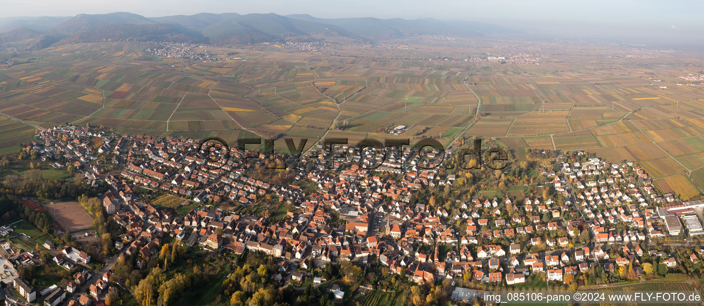 Vue aérienne de Vue panoramique en perspective des rues et des maisons des quartiers résidentiels à le quartier Godramstein in Landau in der Pfalz dans le département Rhénanie-Palatinat, Allemagne
