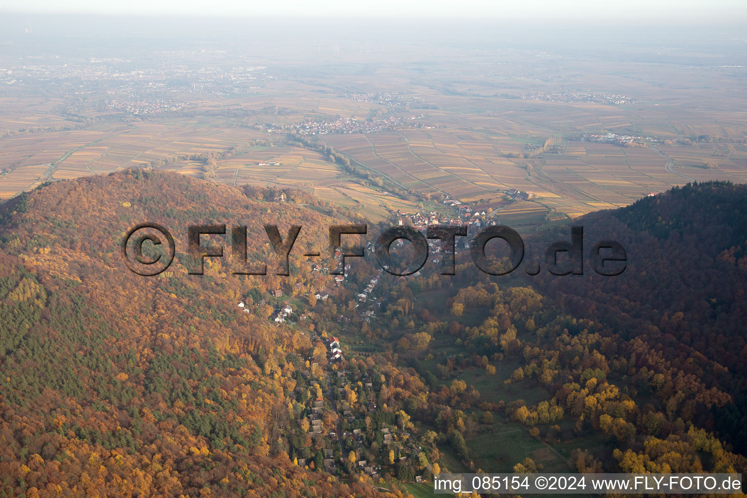 Vue aérienne de Vallée de Birnbachtal à Leinsweiler dans le département Rhénanie-Palatinat, Allemagne