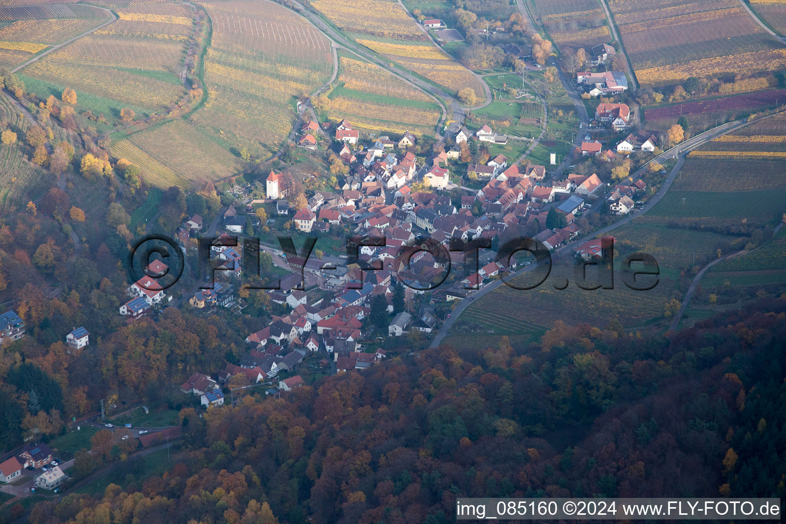 Vue aérienne de Leinsweiler dans le département Rhénanie-Palatinat, Allemagne