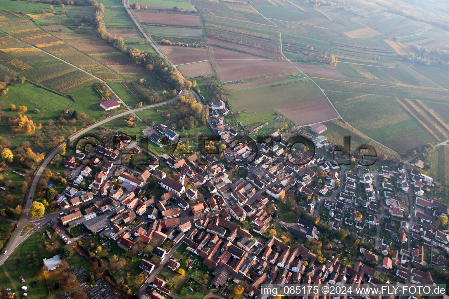 Vue oblique de Göcklingen dans le département Rhénanie-Palatinat, Allemagne