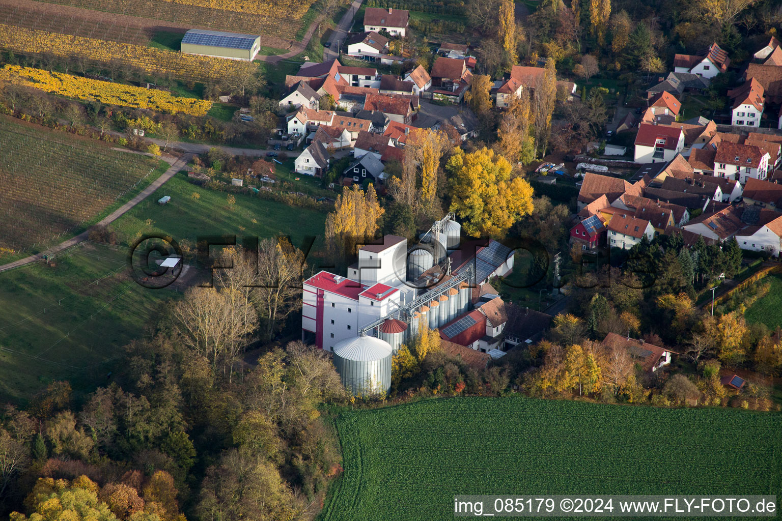 Vue aérienne de Bischoff-Mühl à le quartier Appenhofen in Billigheim-Ingenheim dans le département Rhénanie-Palatinat, Allemagne