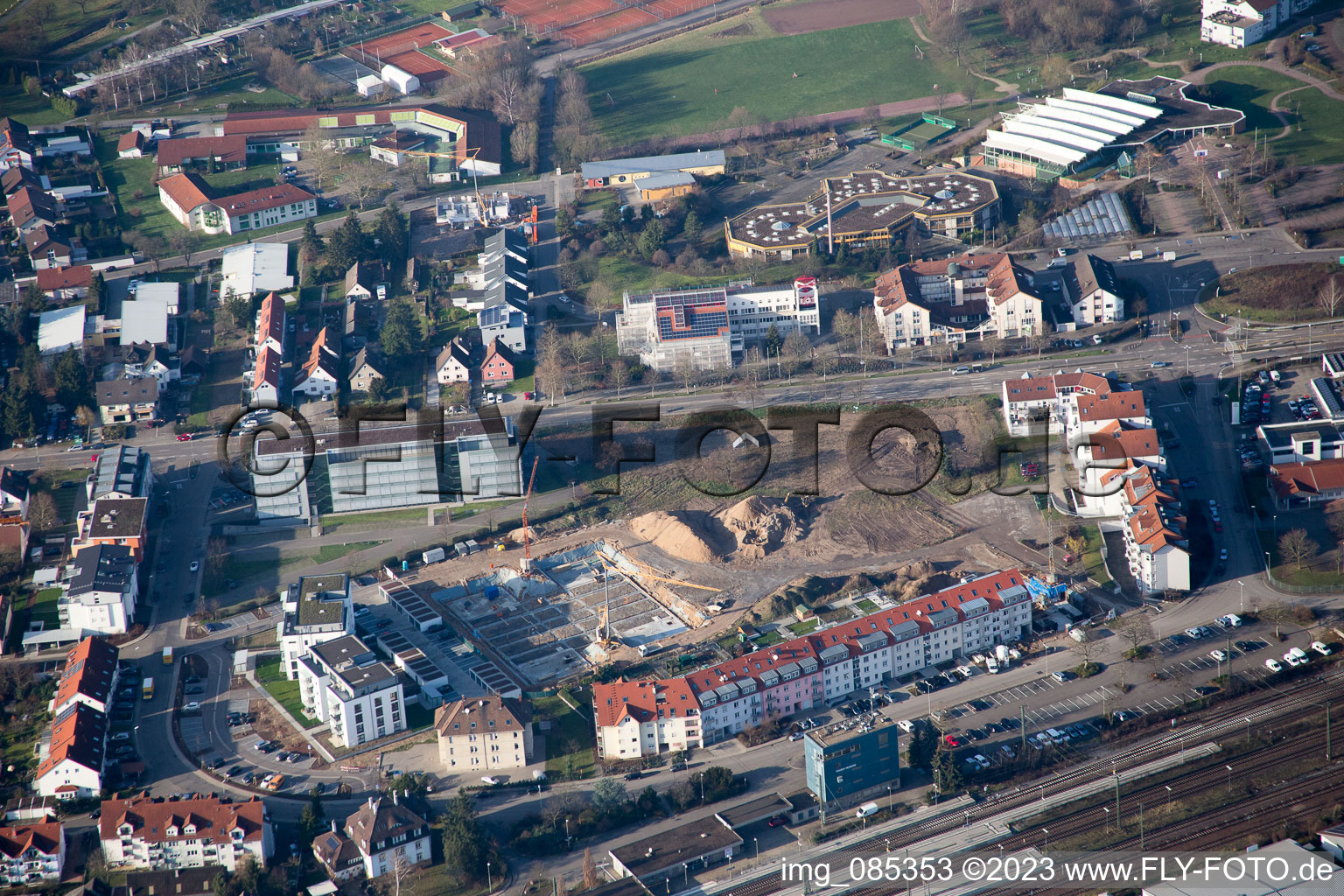 Vue aérienne de Chantier du Bahnhofsring à le quartier Graben in Graben-Neudorf dans le département Bade-Wurtemberg, Allemagne