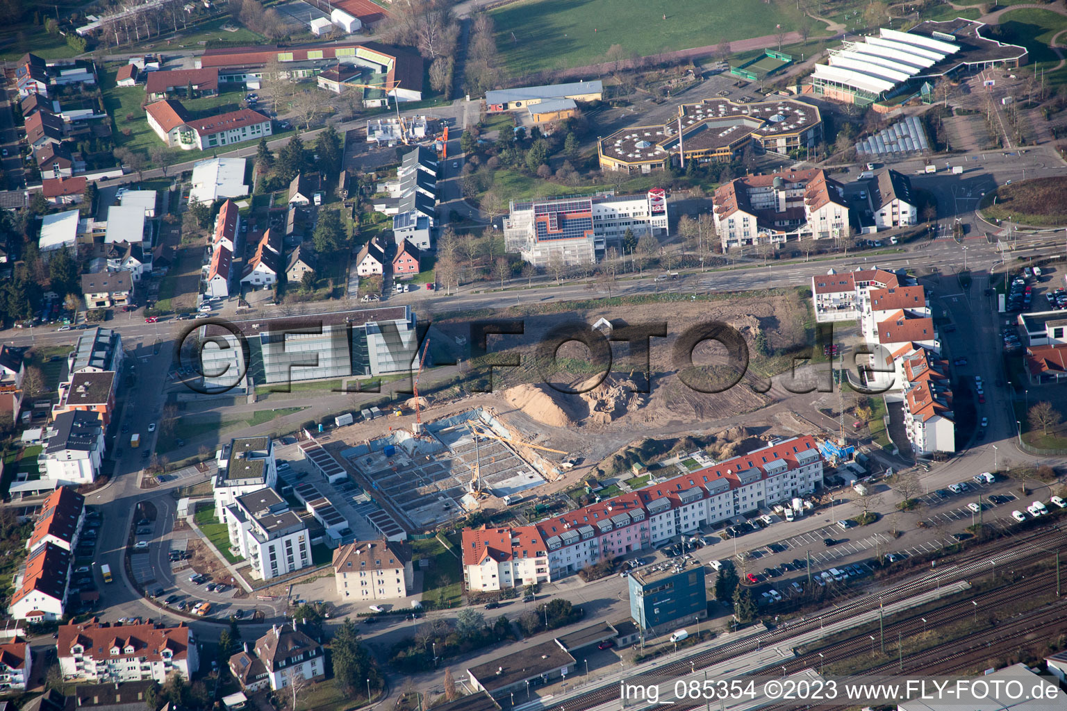 Vue aérienne de Chantier du Bahnhofsring à le quartier Graben in Graben-Neudorf dans le département Bade-Wurtemberg, Allemagne